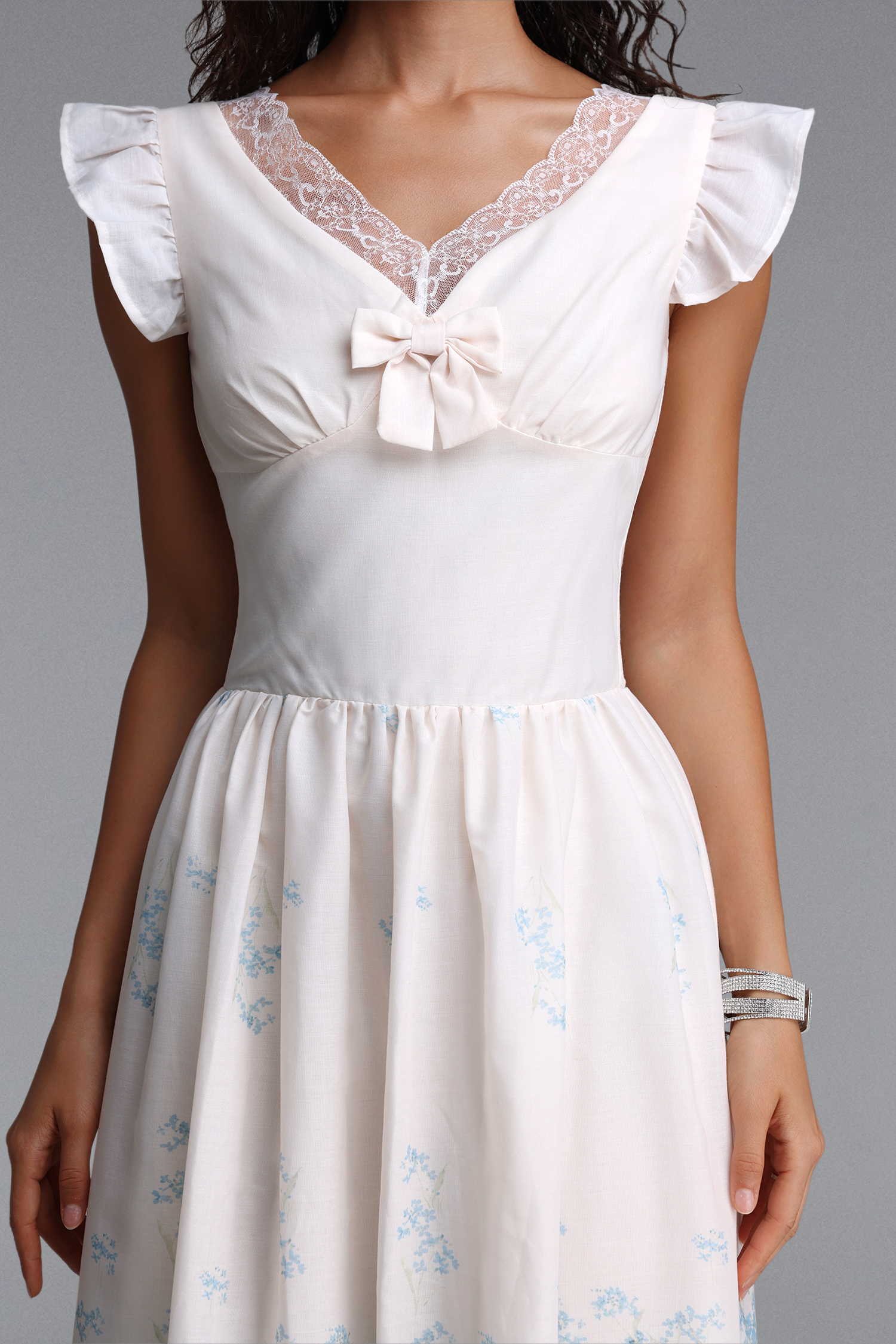 Ferlia Romantic Cinched Sleeveless Ruffle Floral Print Woven Maxi Dress