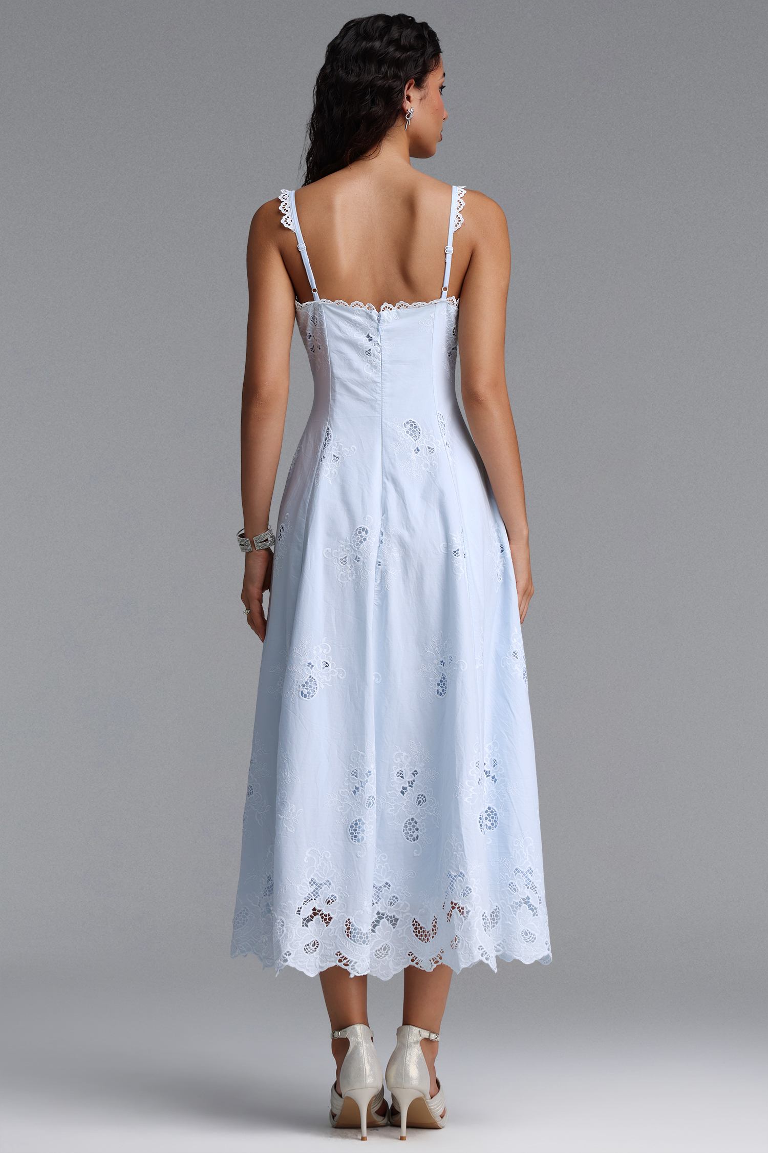 Tatiana Bluebell Cotton Broderie Anglais Midi Sundress