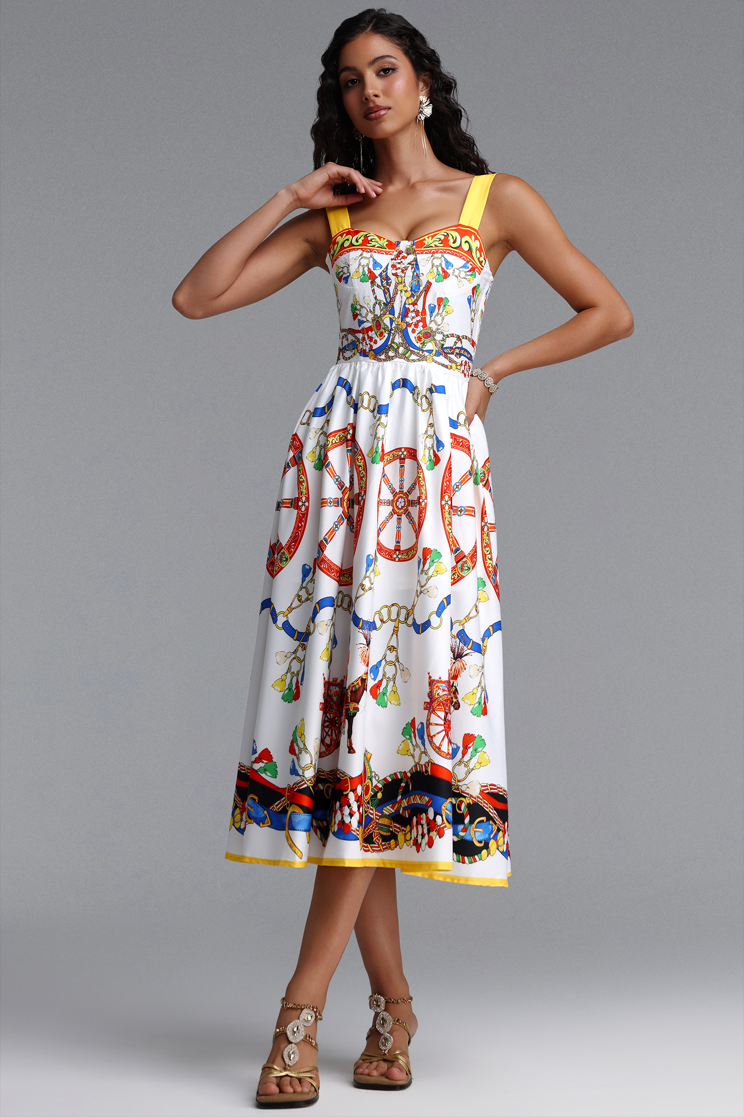 Laley Romantic Tailored Sleeveless Print Woven Maxi Dress