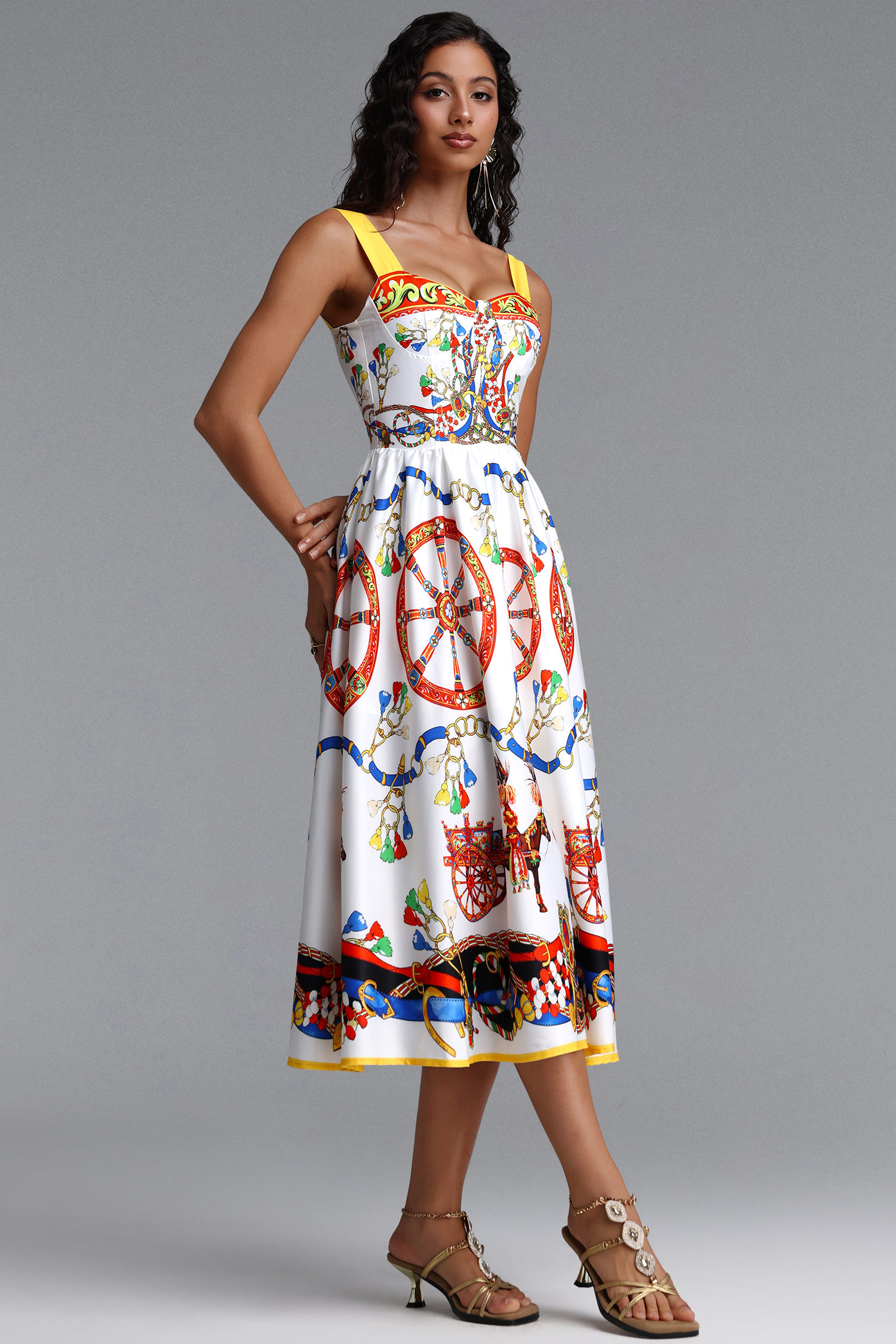 Laley Romantic Tailored Sleeveless Print Woven Maxi Dress