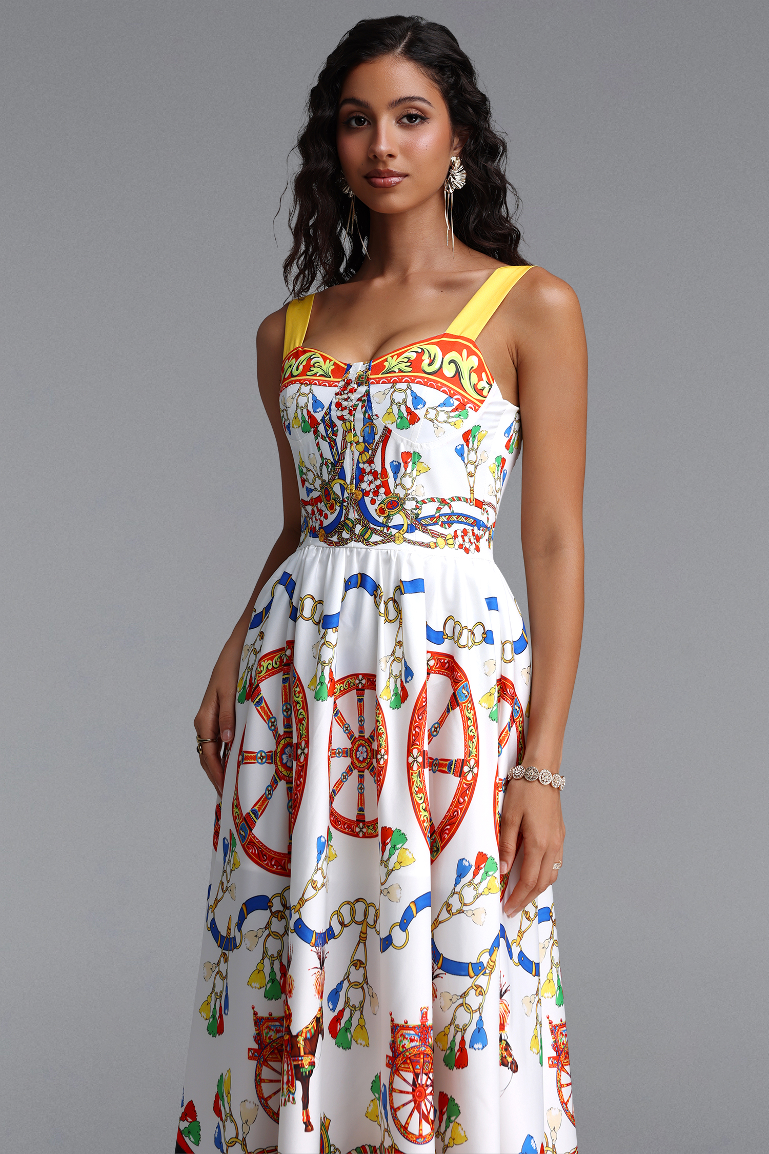 Laley Romantic Tailored Sleeveless Print Woven Maxi Dress