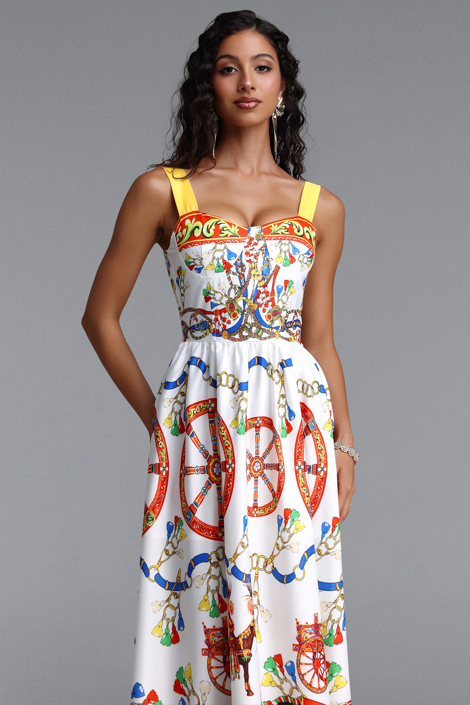 Laley Romantic Tailored Sleeveless Print Woven Maxi Dress