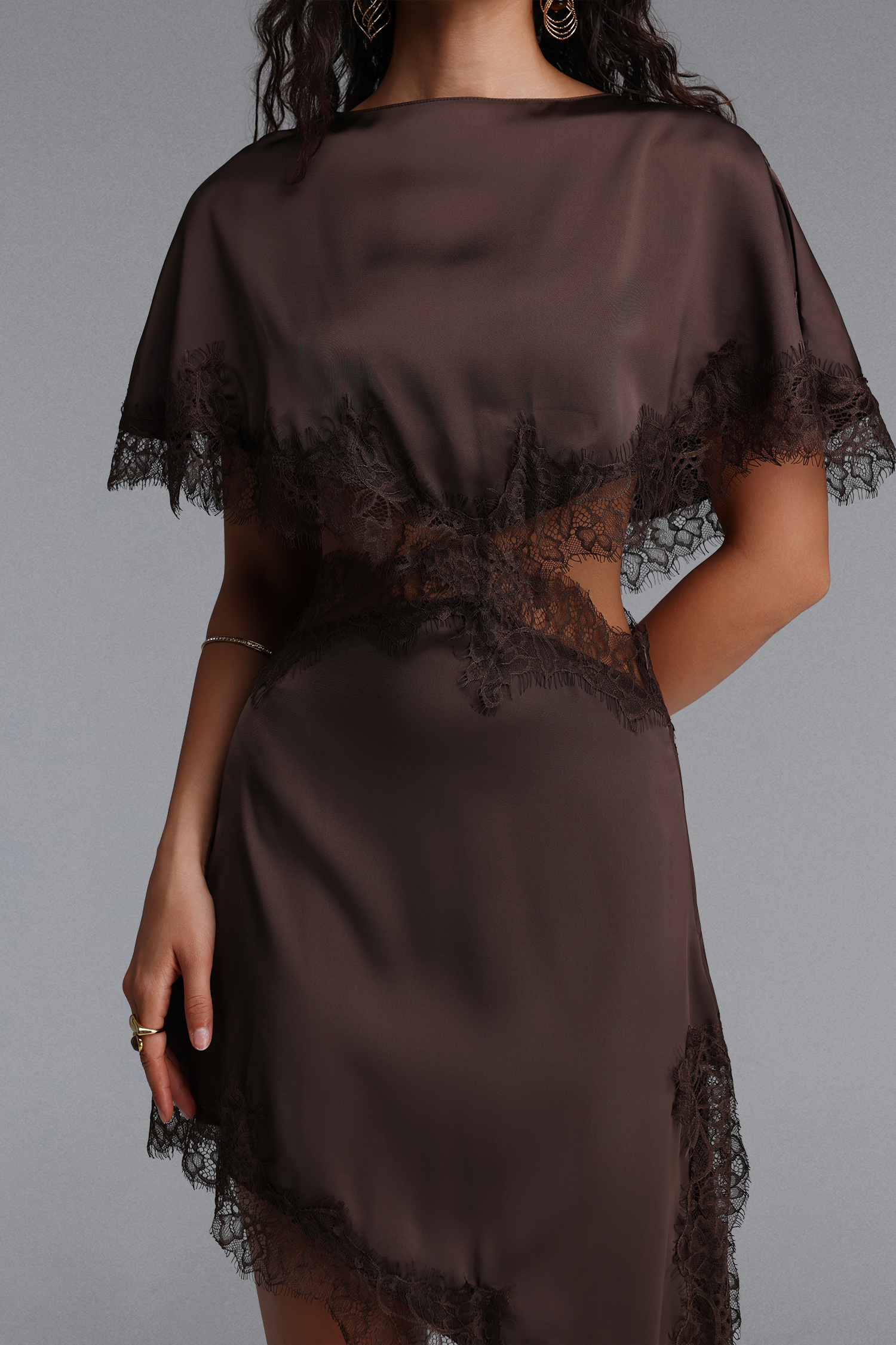 Saoirse Vintage Tailored Cut Out Lace Inset Satin Mini Dress