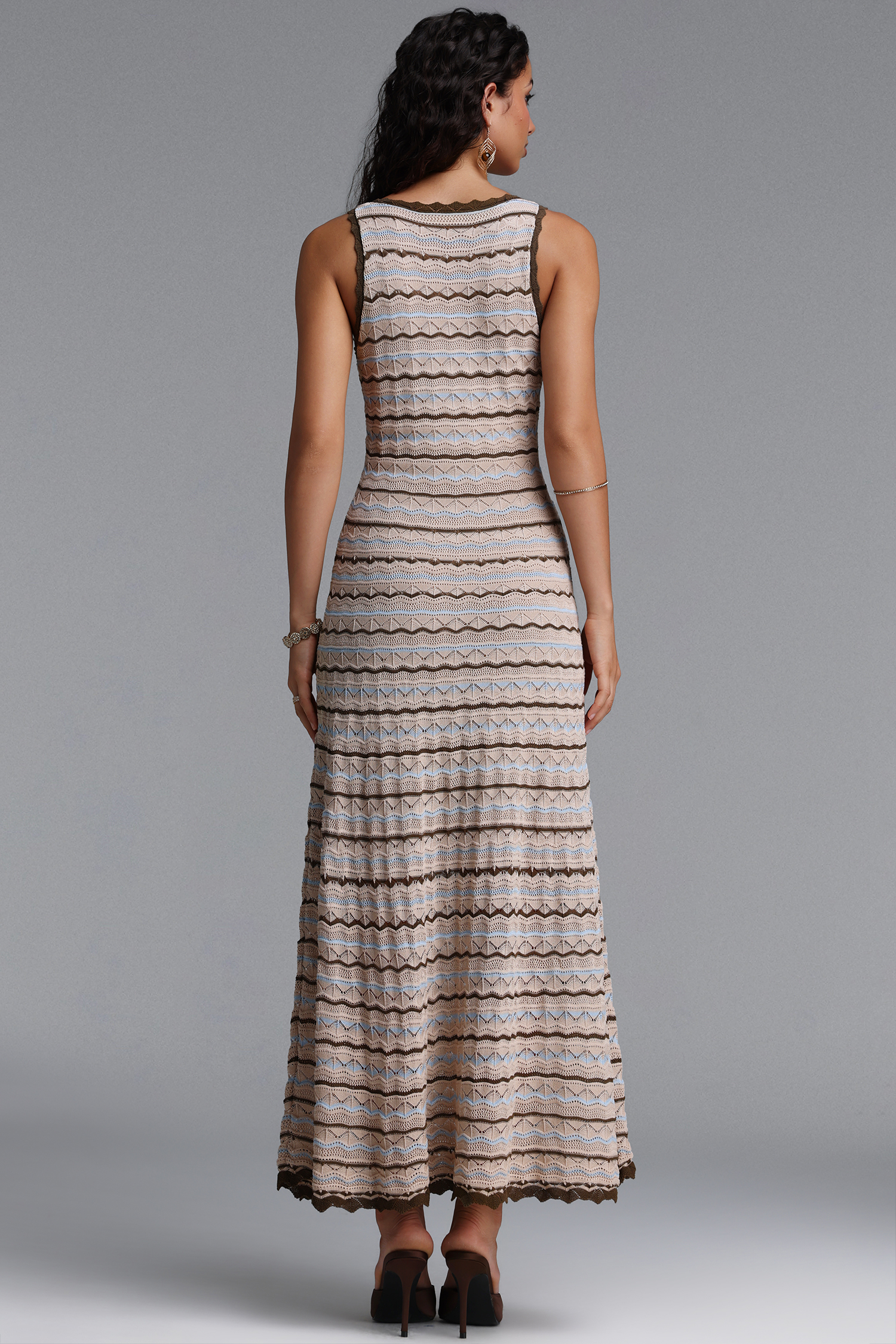 Mona Vintage Contour Sleeveless Striped Knit Maxi Dress