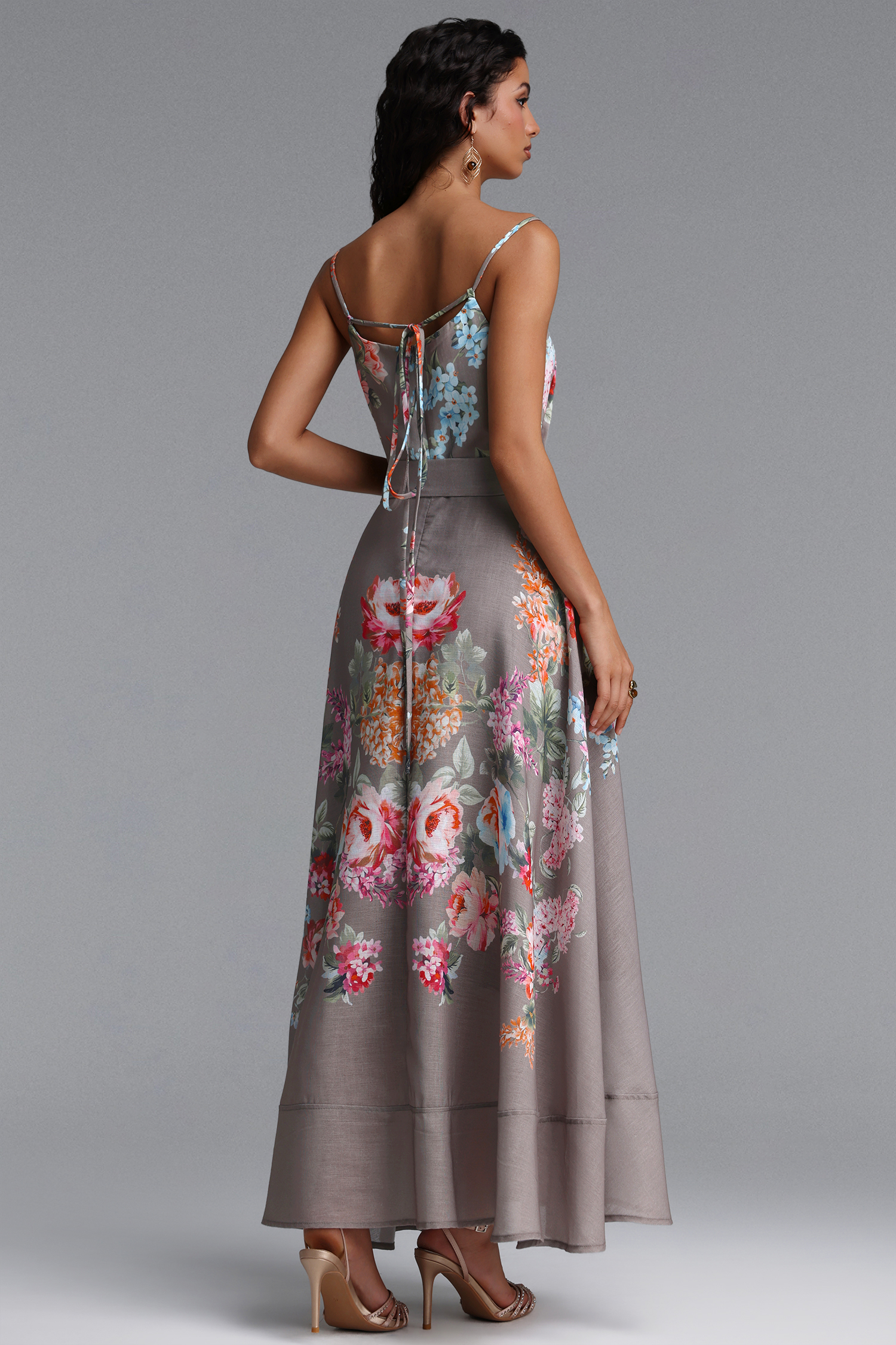 Delaney Resort Flowy Spaghetti Strap Floral Print Woven Maxi Dress