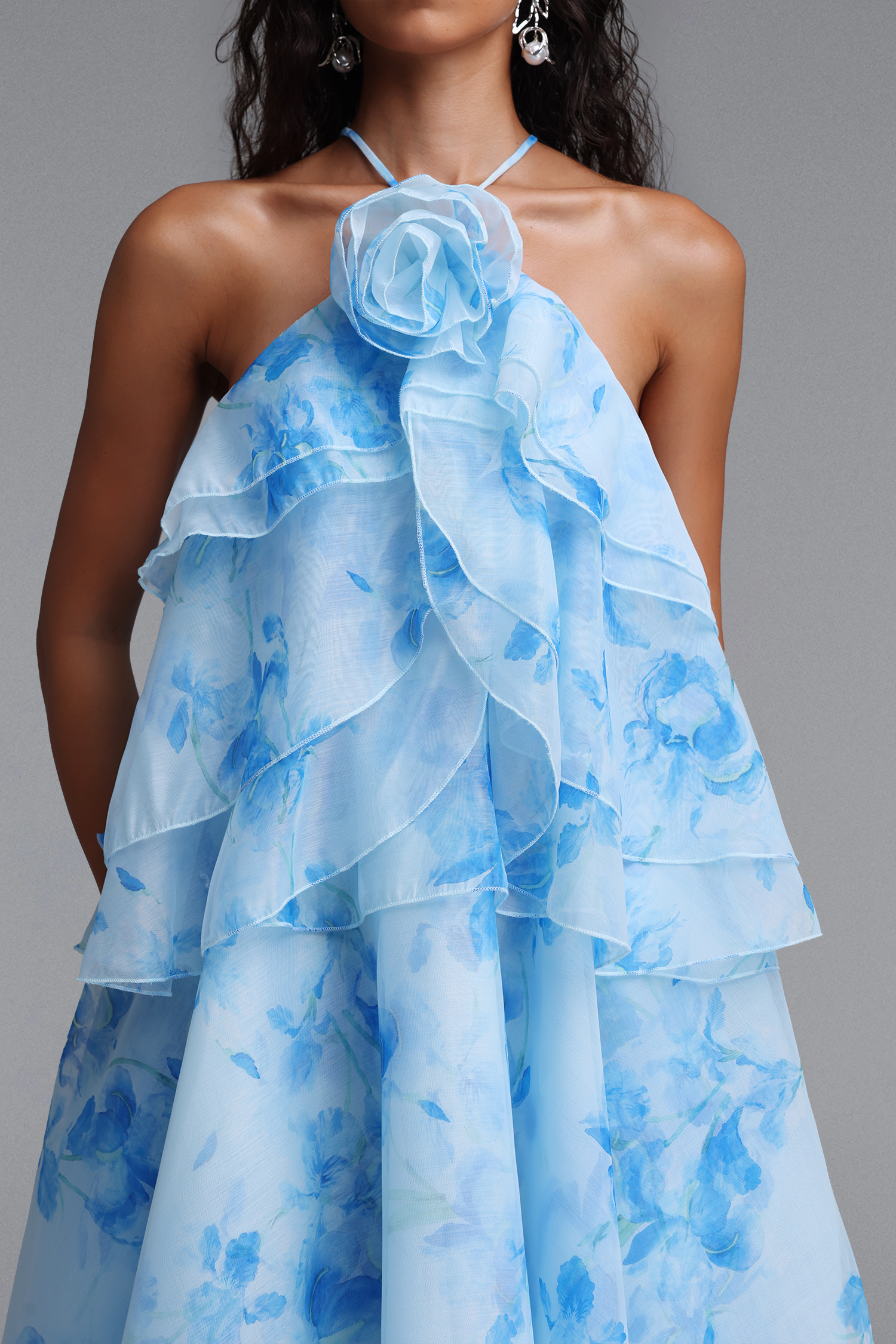 Sapphire Resort Flowy Sleeveless Floral Print Woven Blue Maxi Dress