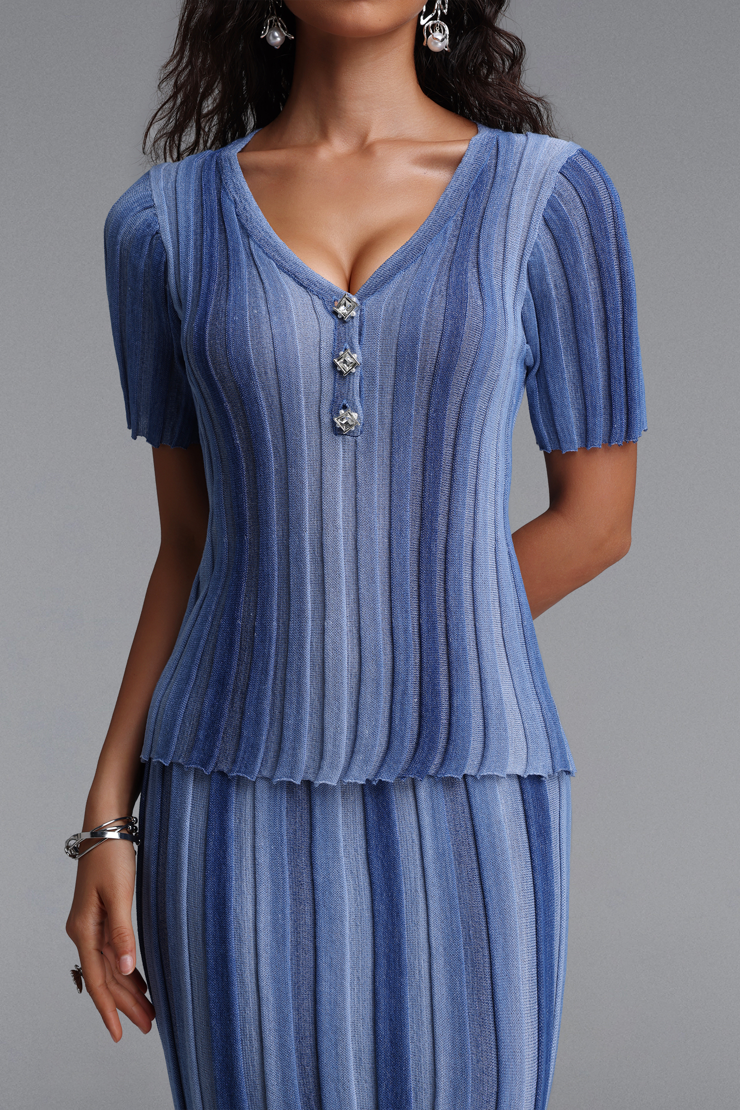 Sergio Vintage Contour Short Sleeve Striped Knit Maxi Dress