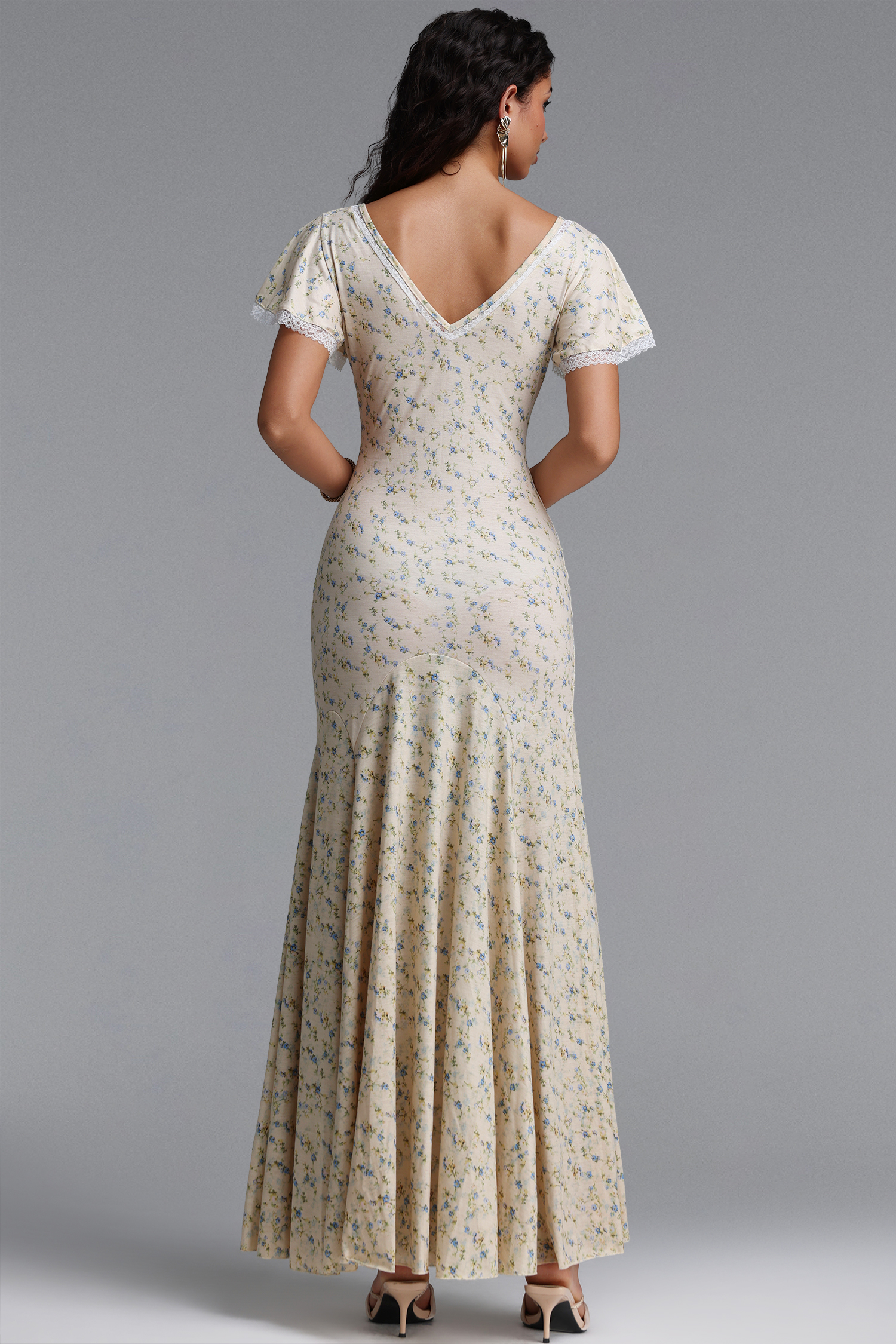 Montigo Romantic Contour Short Sleeve Ruffle Knit Maxi Dress