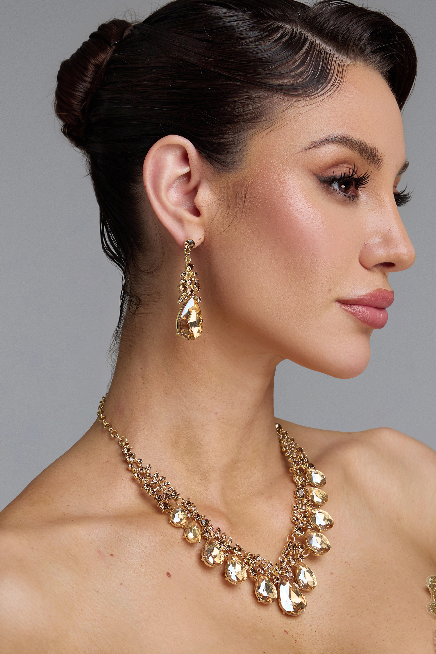 Rebekka Luxury Champagne Teardrop Leaf Necklace & Earrings Set