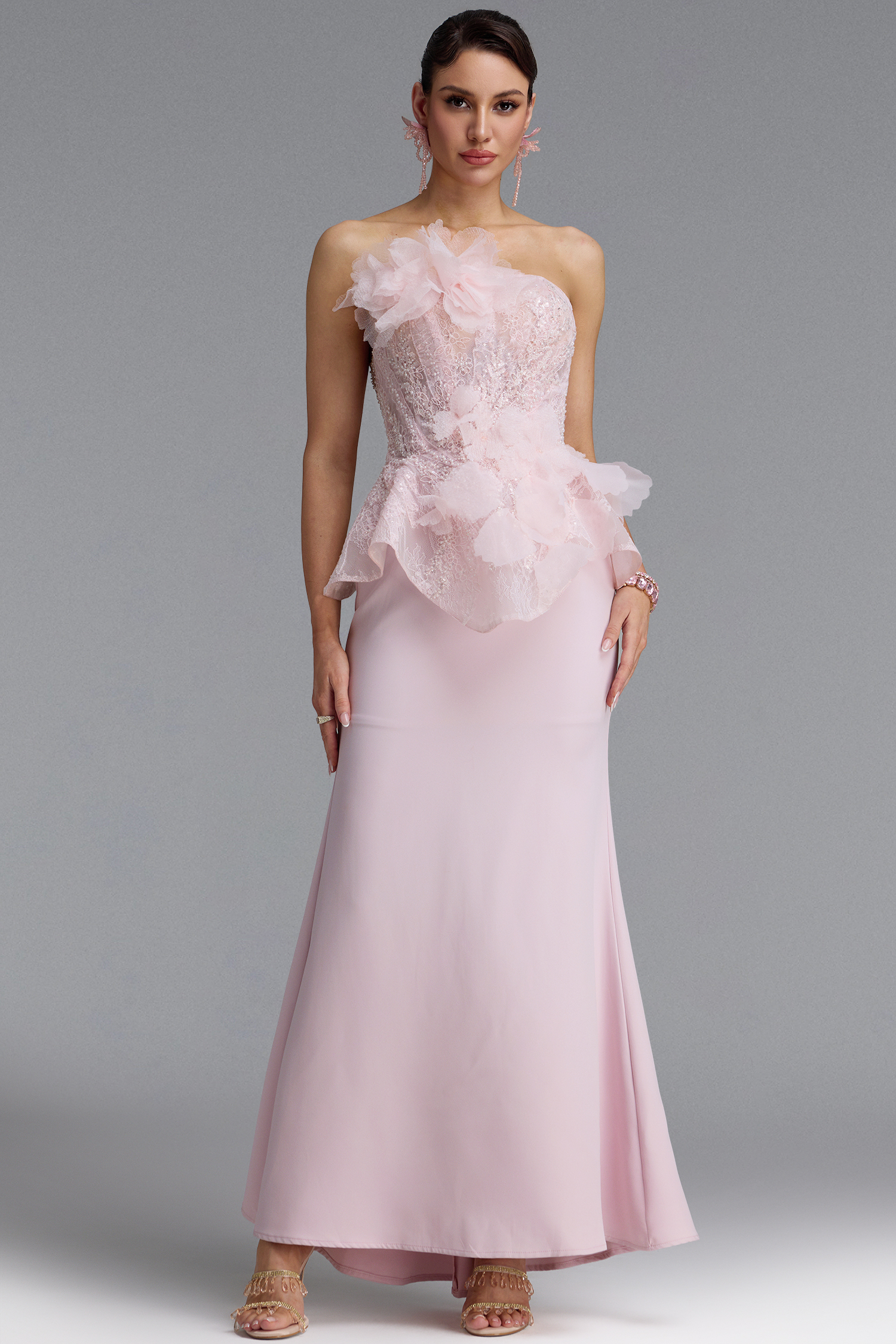 Wyomia Classic Strapless Floral Sequin Maxi Dress