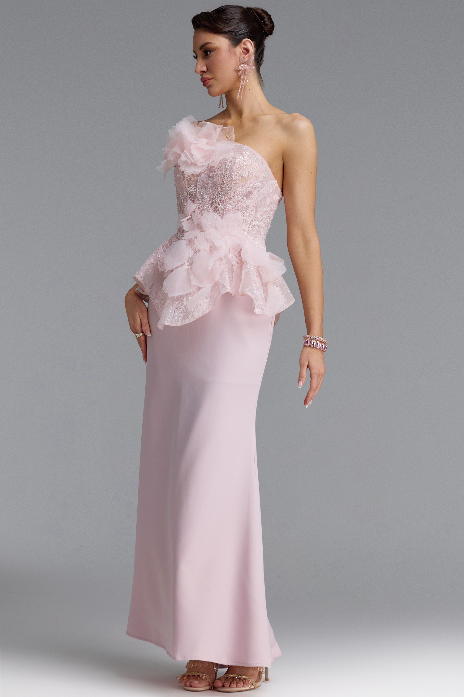 Wyomia Classic Strapless Floral Sequin Maxi Dress