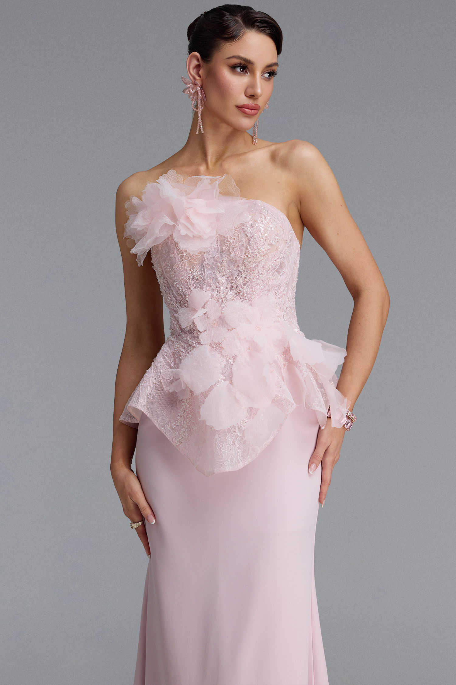 Wyomia Classic Strapless Floral Sequin Maxi Dress