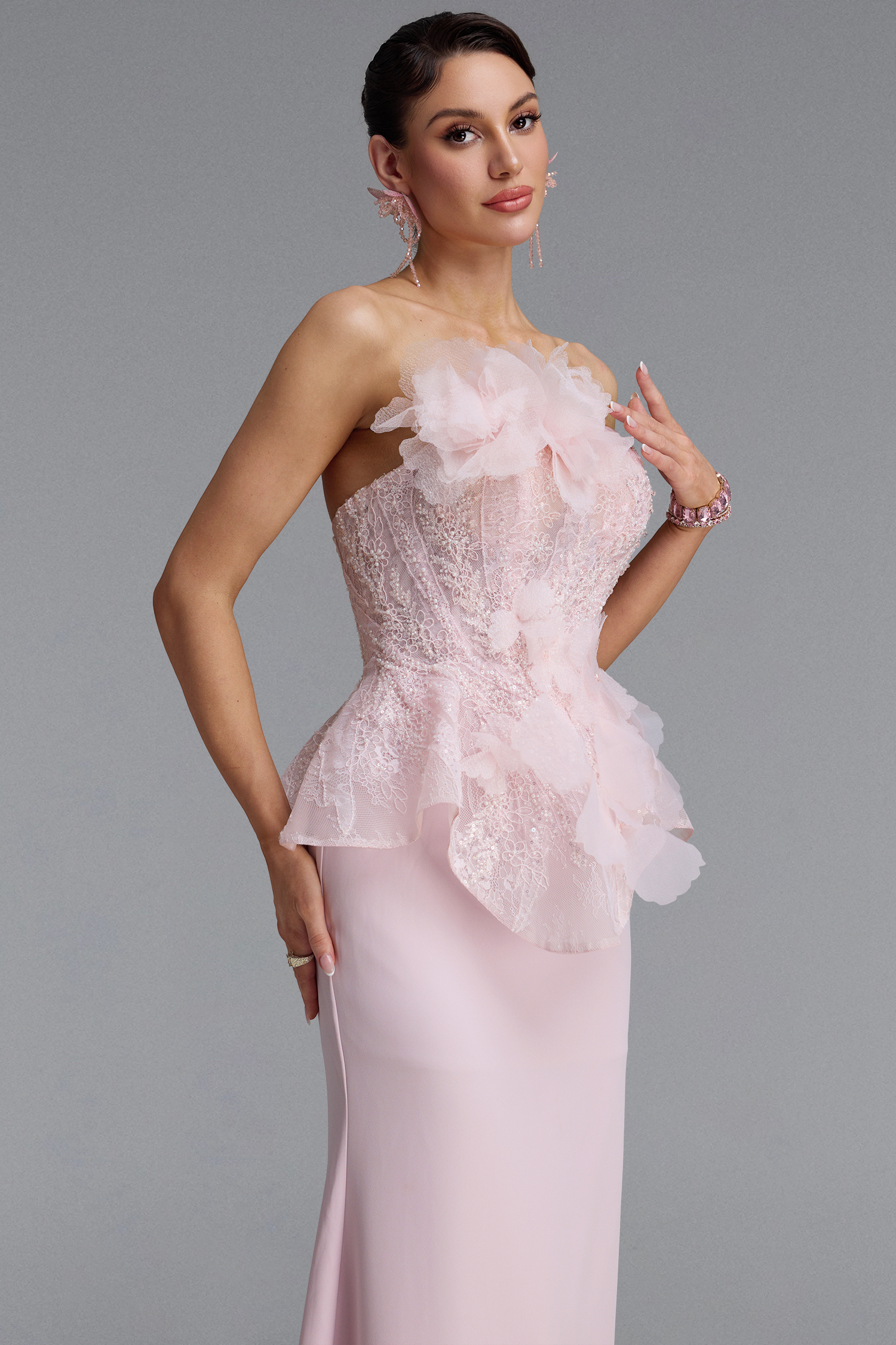 Wyomia Classic Strapless Floral Sequin Maxi Dress