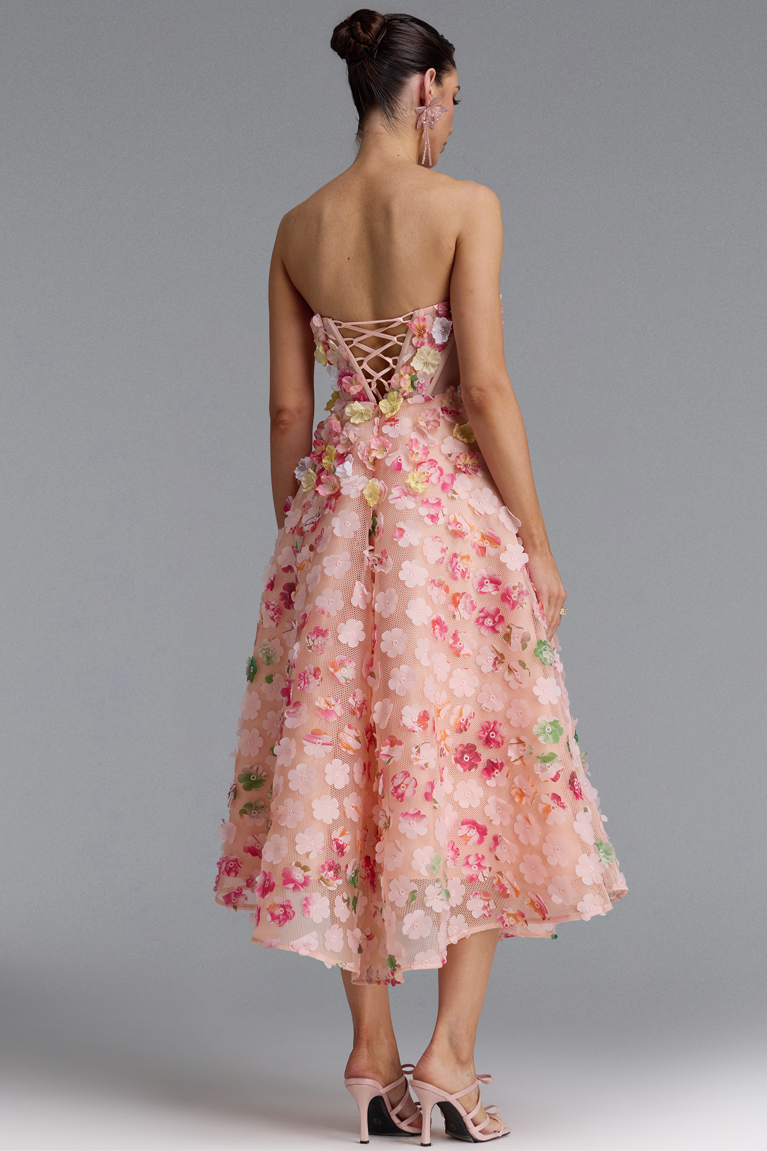 Julim Romantic Strapless Floral Midi Dress
