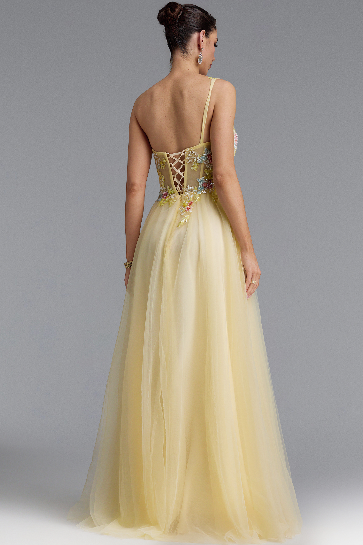 Florelle Romantic One Shoulder Floral Embroidery Slit Maxi Dress