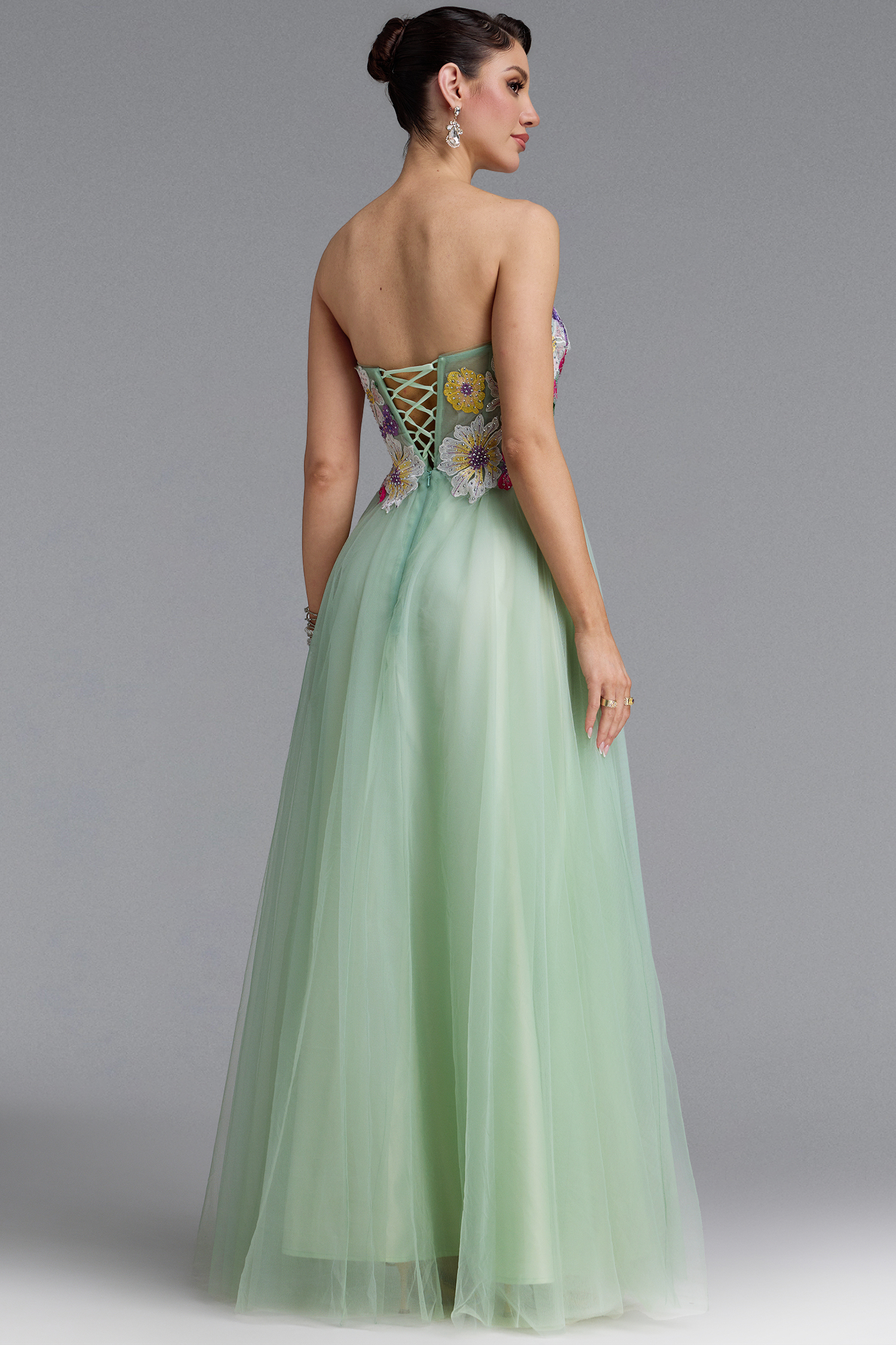 Paloma Romantic Strapless Floral Embroidery Maxi Dress