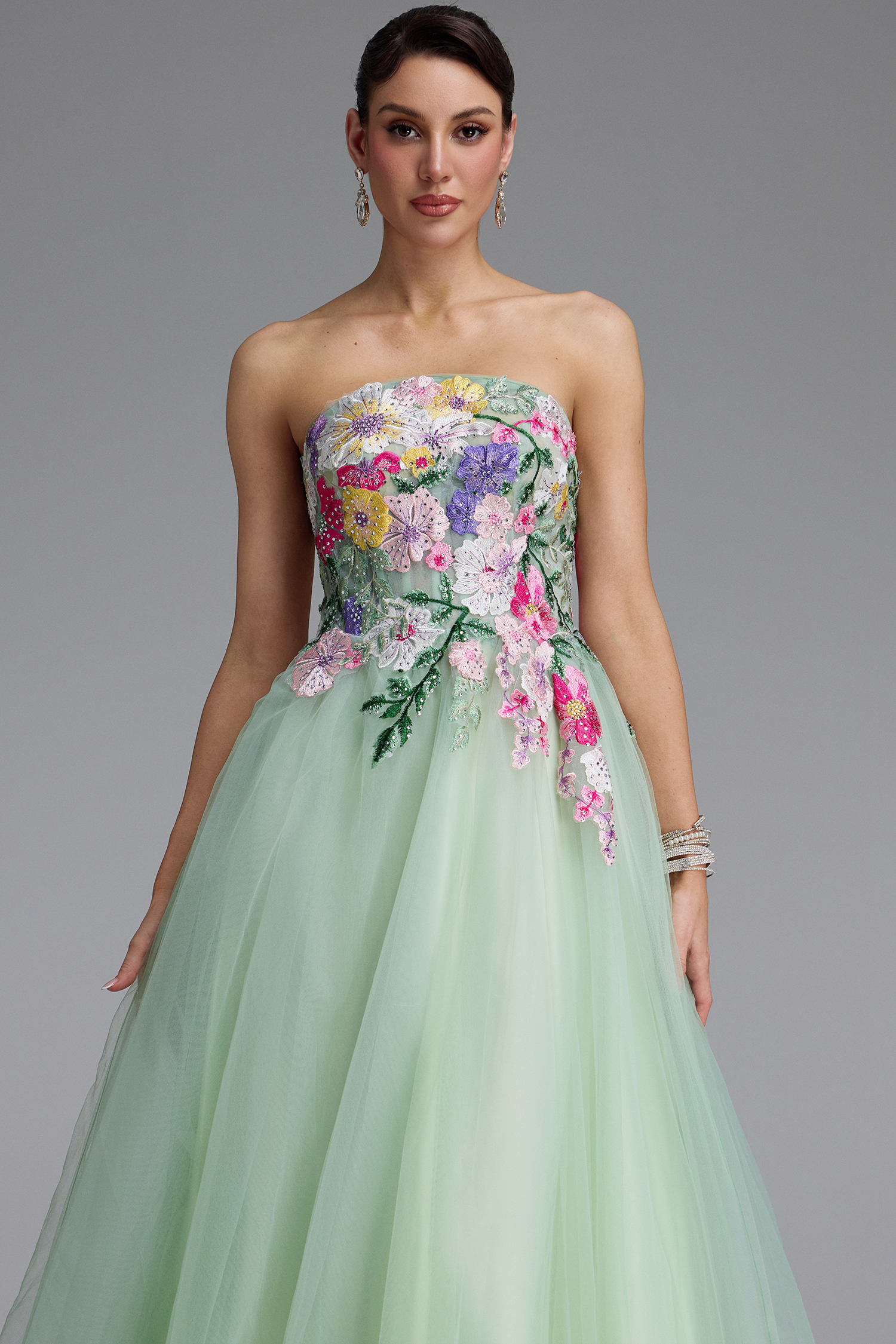 Paloma Romantic Strapless Floral Embroidery Maxi Dress