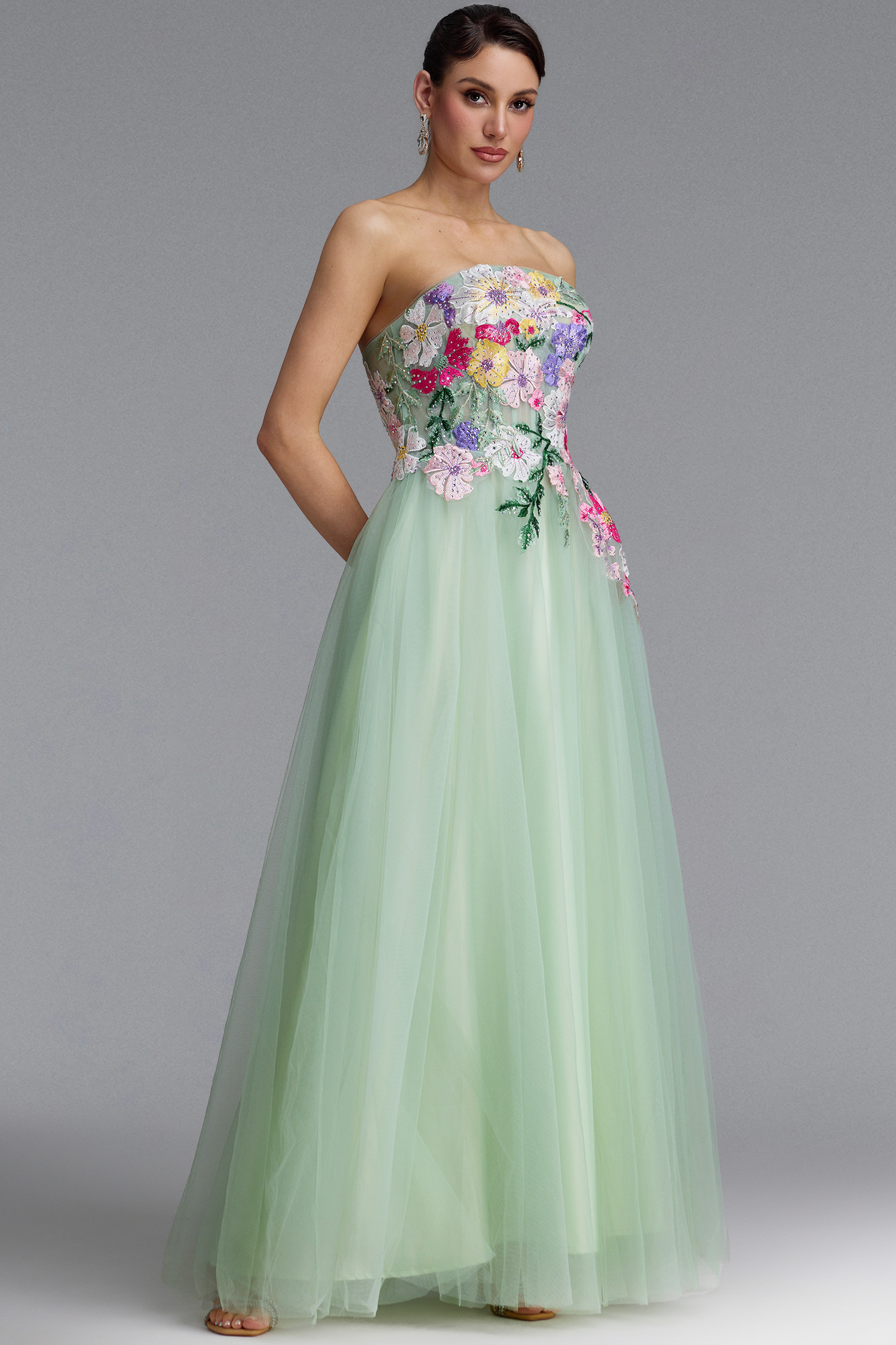 Paloma Romantic Strapless Floral Embroidery Maxi Dress