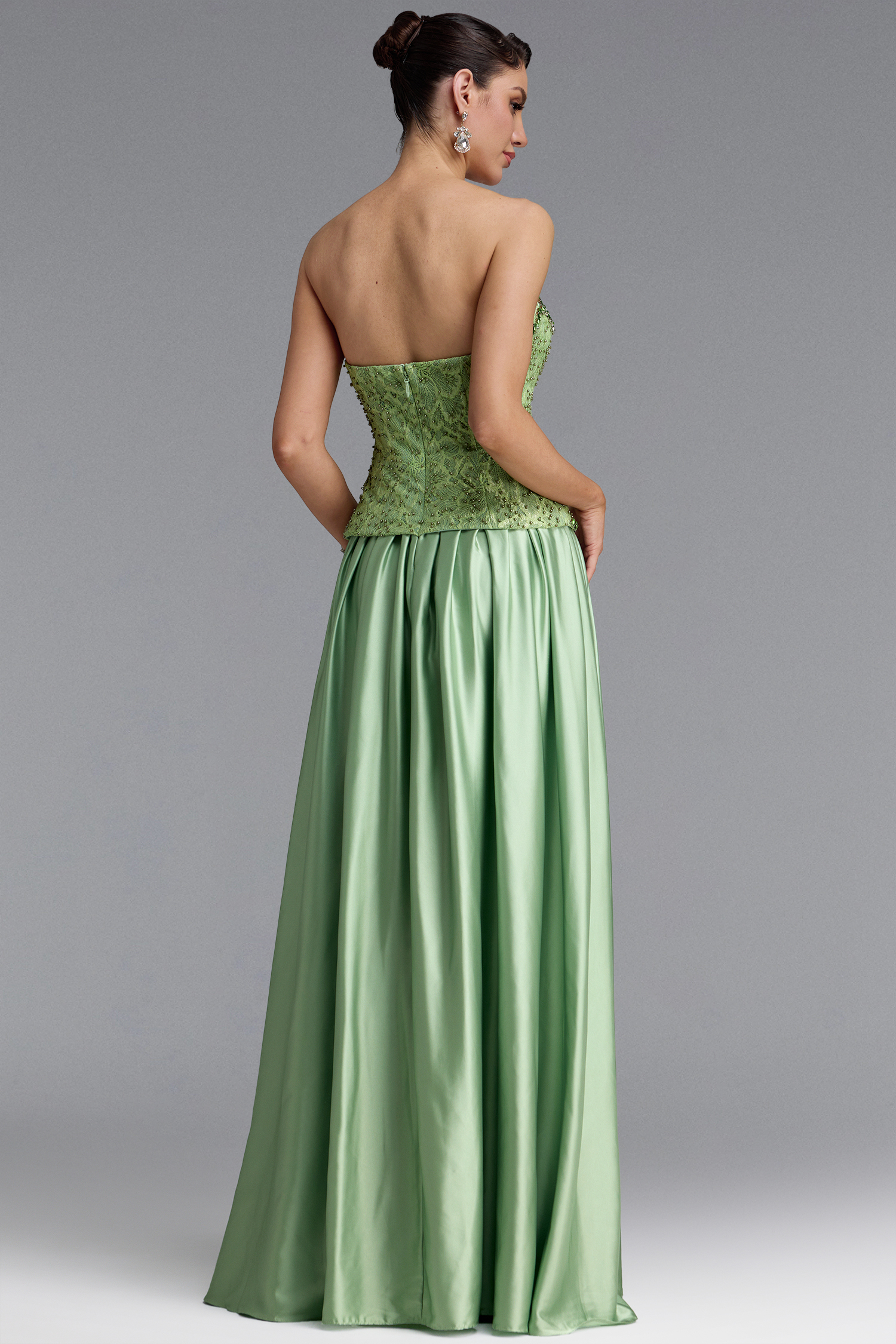 Fara Vintage Strapless Lace Beaded Maxi Dress