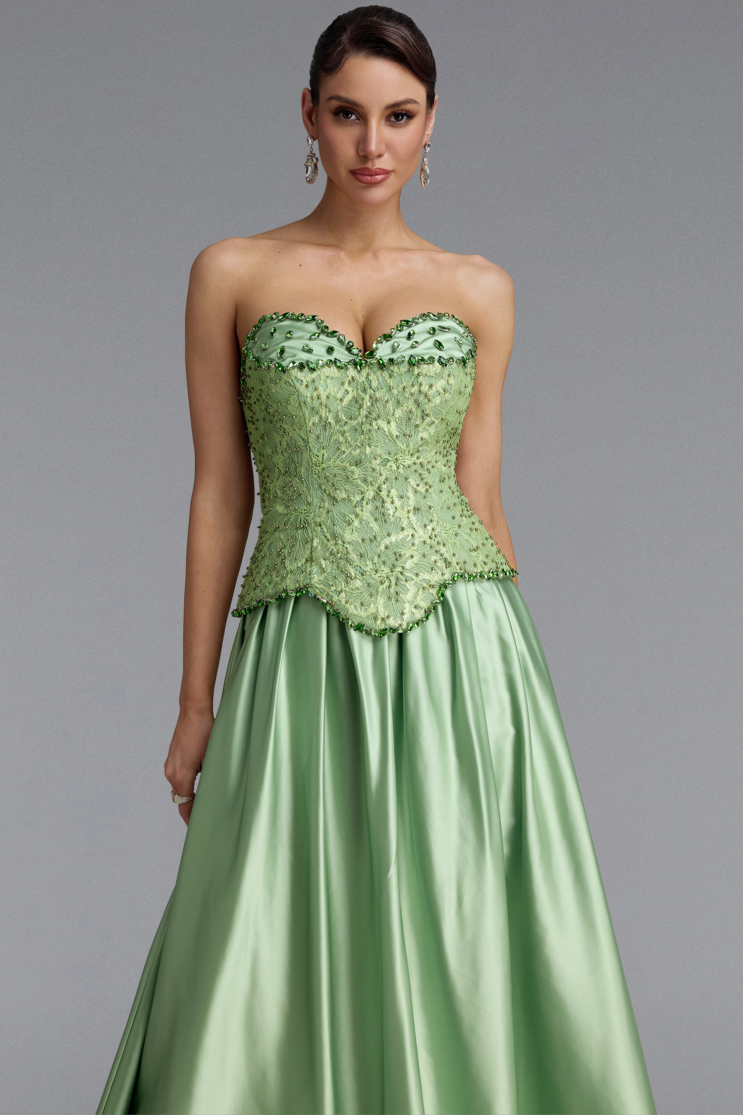 Fara Vintage Strapless Lace Beaded Maxi Dress