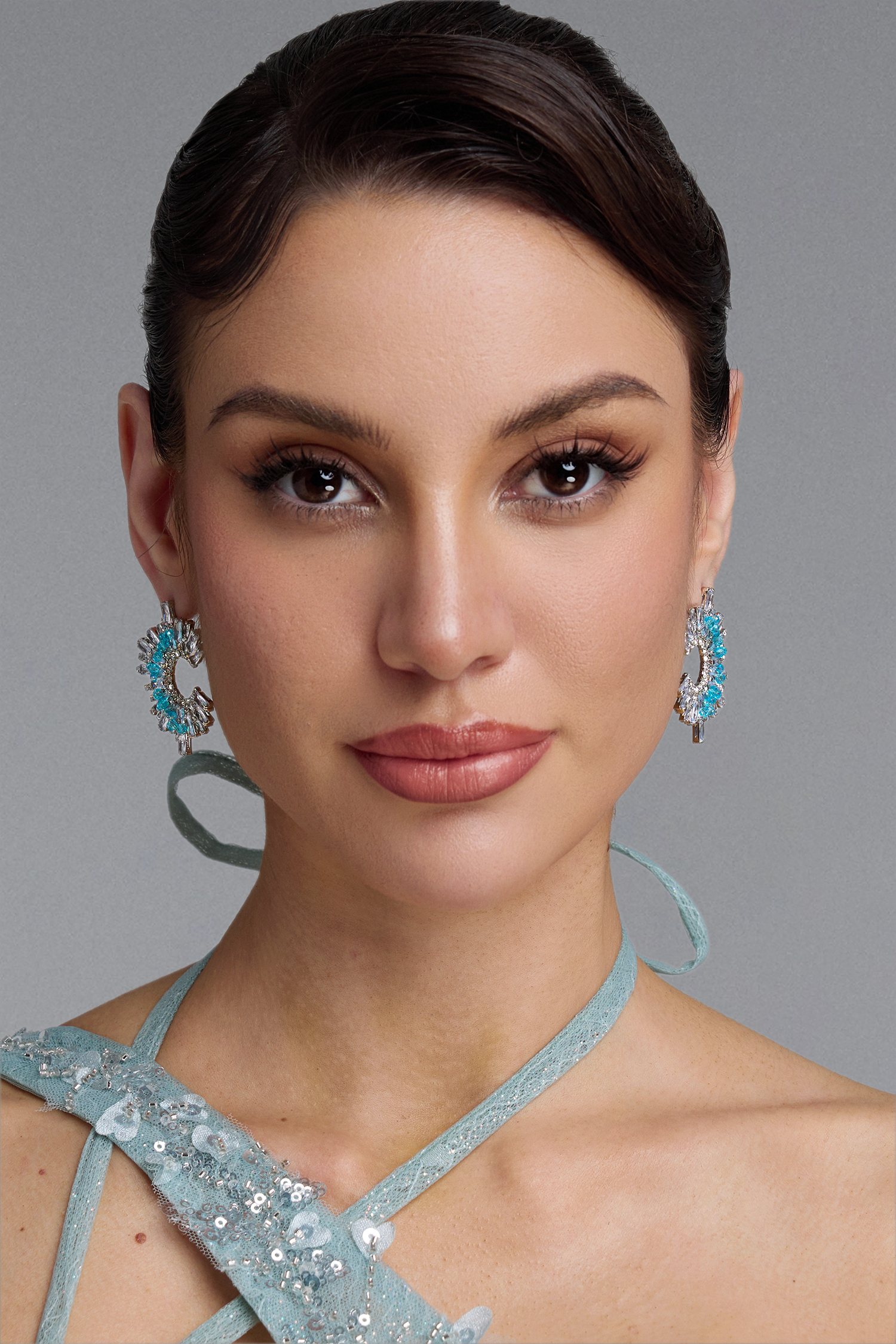 Lesley Luxury C Shaped Radiant Blue Zircon Stud Earrings