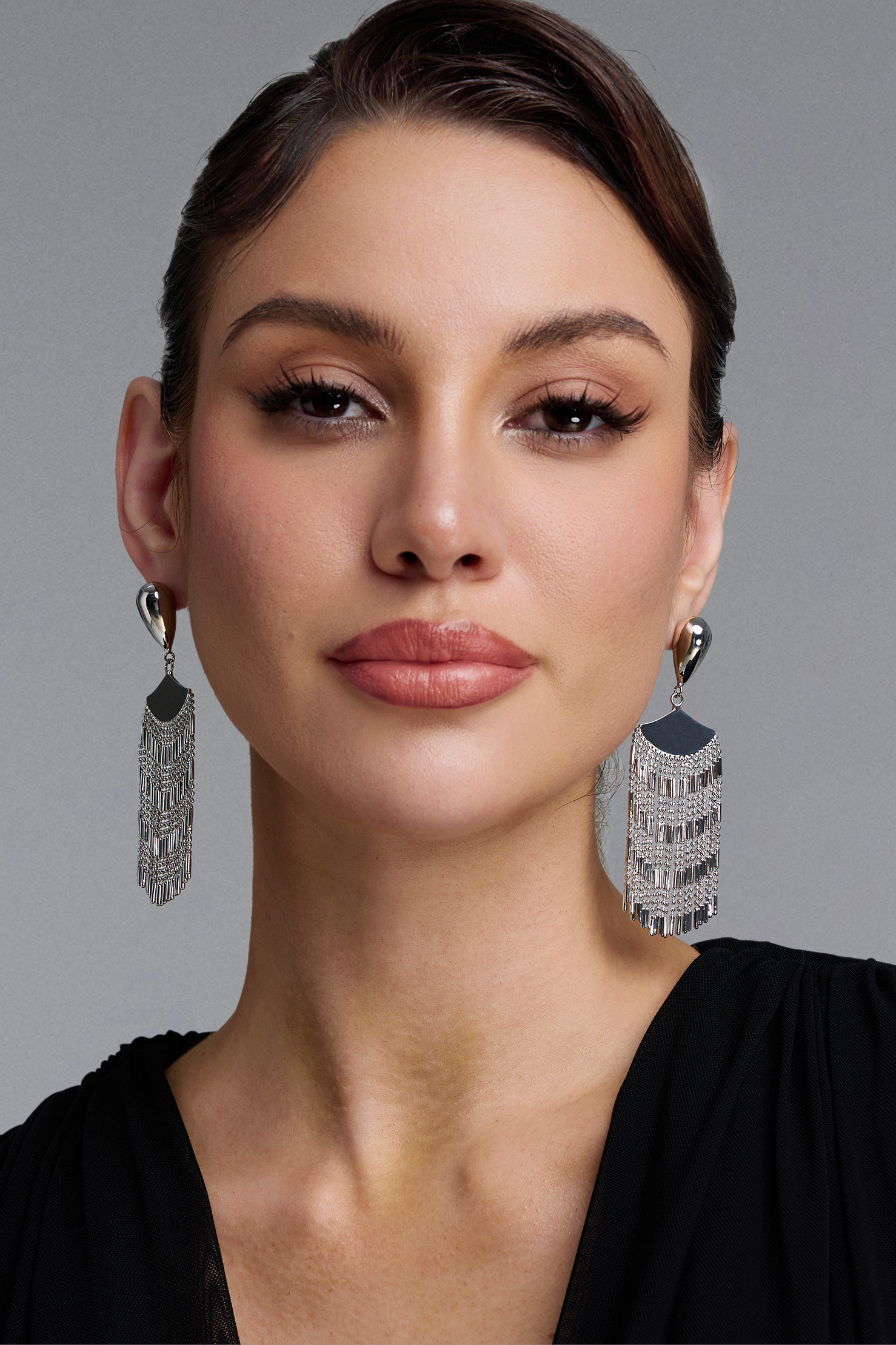 Maliya Teardrop Metal Multi-Layer Tassel Earrings