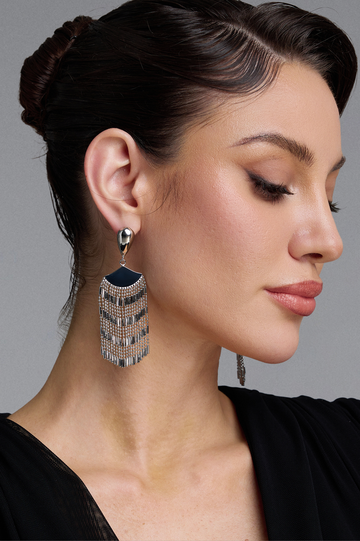 Maliya Teardrop Metal Multi-Layer Tassel Earrings