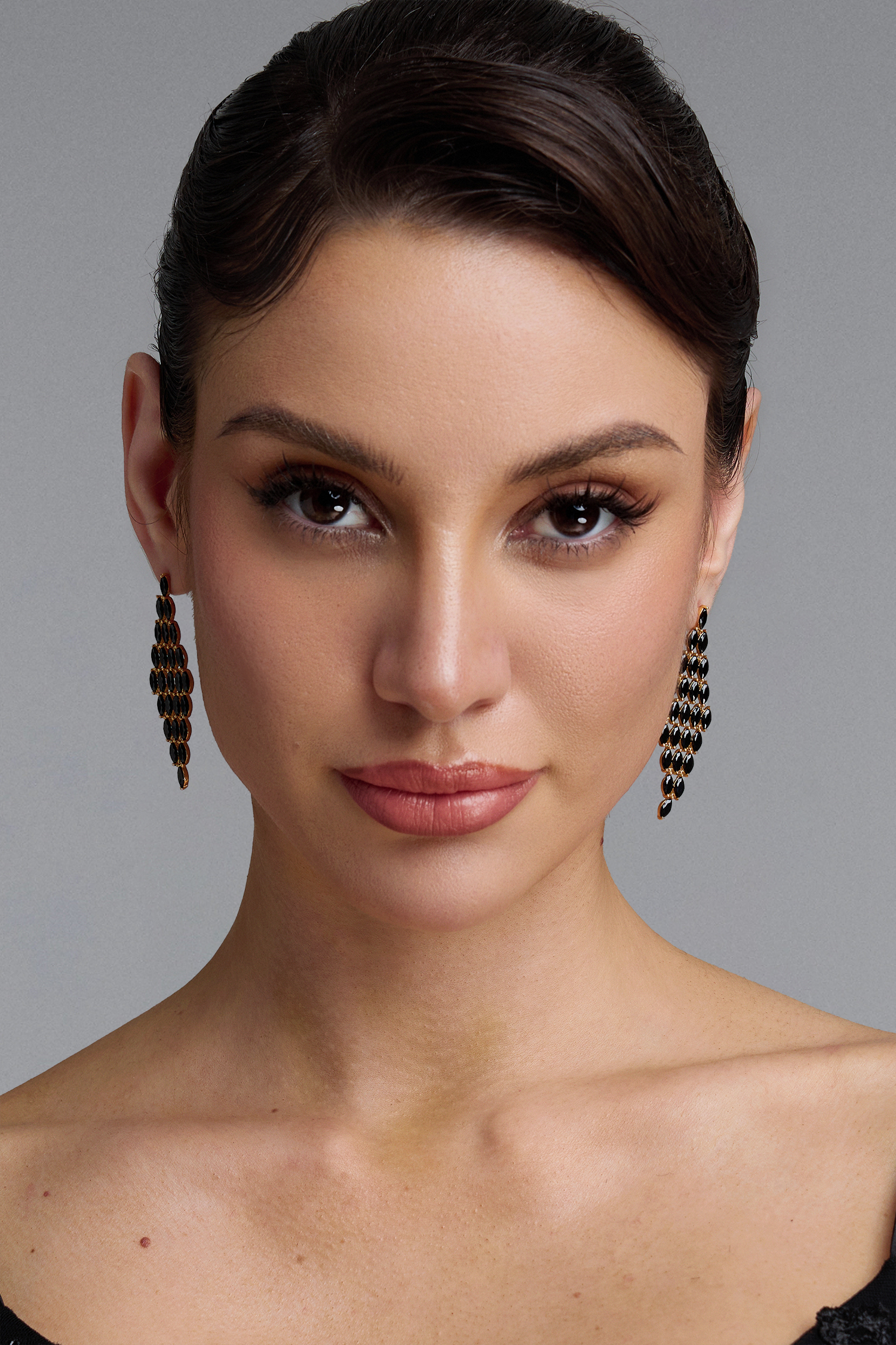 Print Luxury Gradient Rhombus Black Zircon Earrings