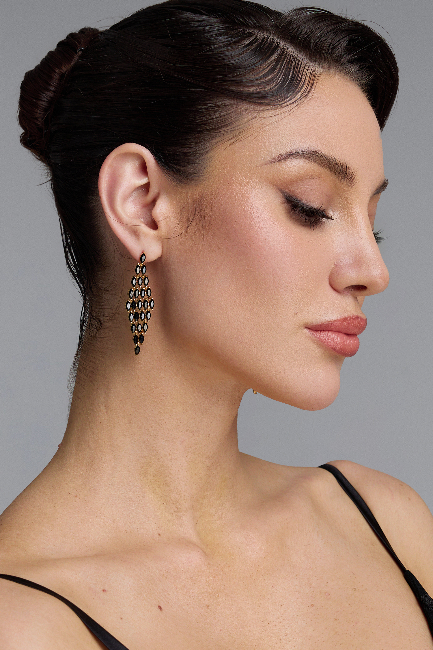 Print Luxury Gradient Rhombus Black Zircon Earrings