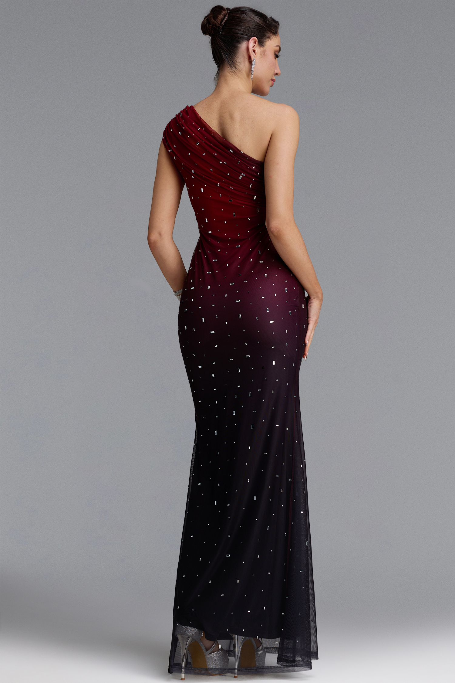Sienna Luxury One Shoulder Gradient Rhinestone Maxi Dress