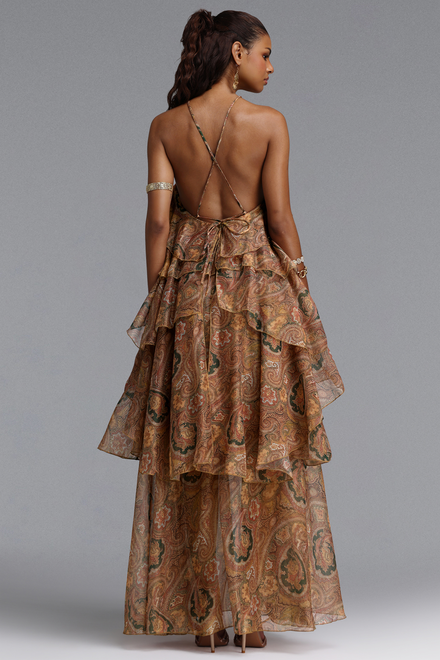 Sapphire Resort Flowy Sleeveless Floral Print Woven Brown Maxi Dress