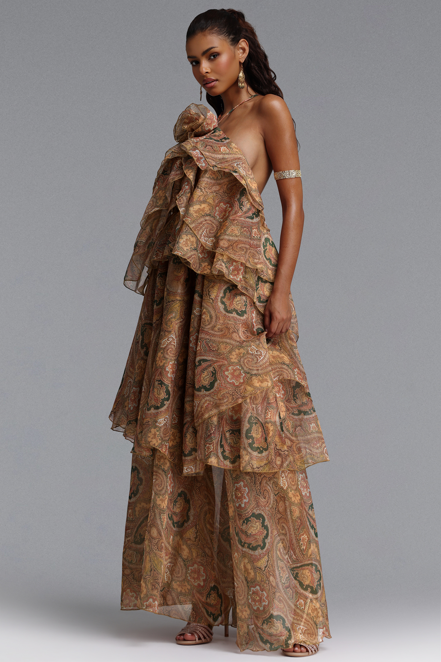Sapphire Resort Flowy Sleeveless Floral Print Woven Brown Maxi Dress
