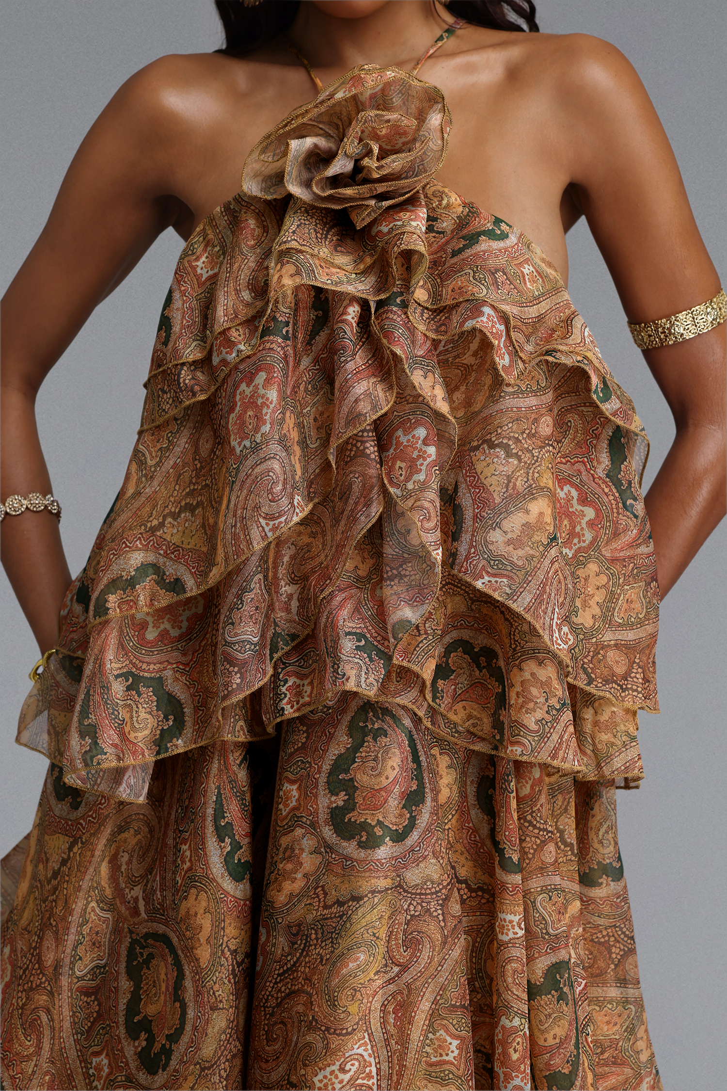 Sapphire Resort Flowy Sleeveless Floral Print Woven Brown Maxi Dress