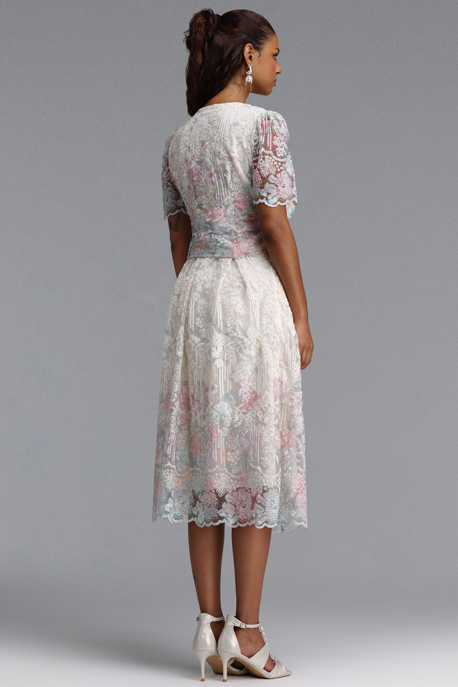 Rosmarie Romantic Flowy Short Sleeve Floral Print Woven Top and Skirt Two Piece Set