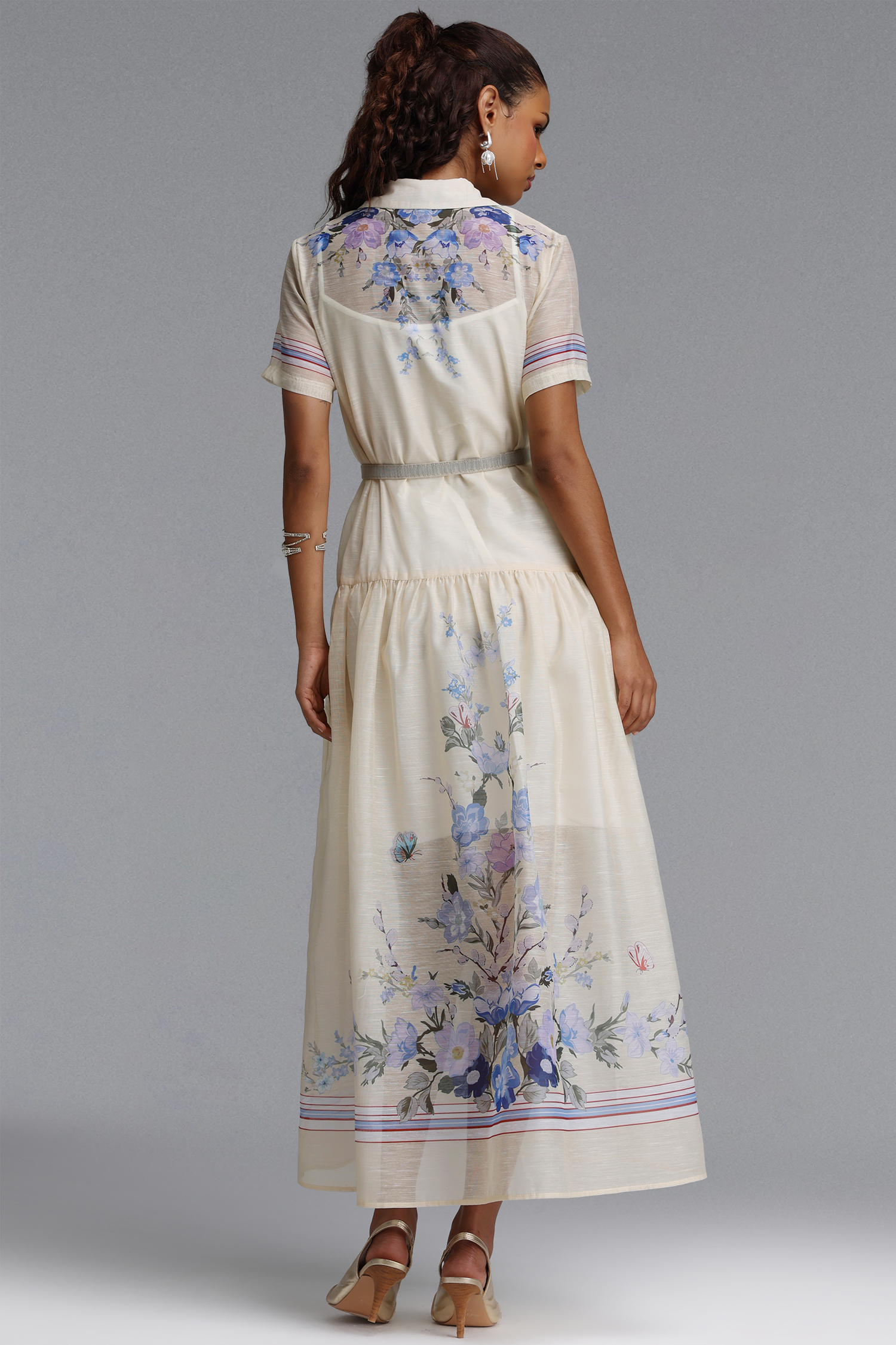 Hena Romantic Tailored Short Sleeve Print Woven Maxi Dress