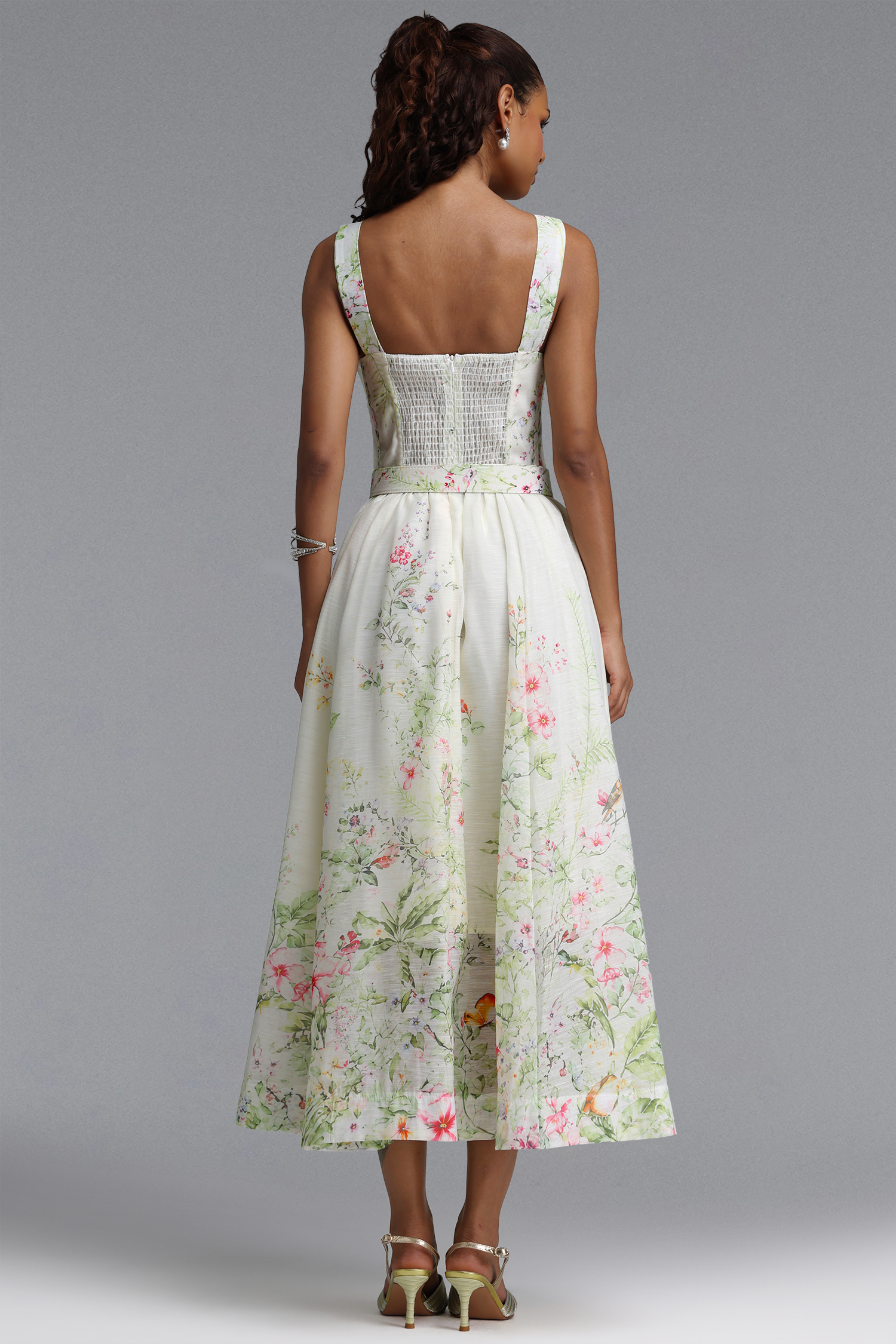 Veronic Romantic Tailored Sleeveless Floral Print Woven Maxi Dress