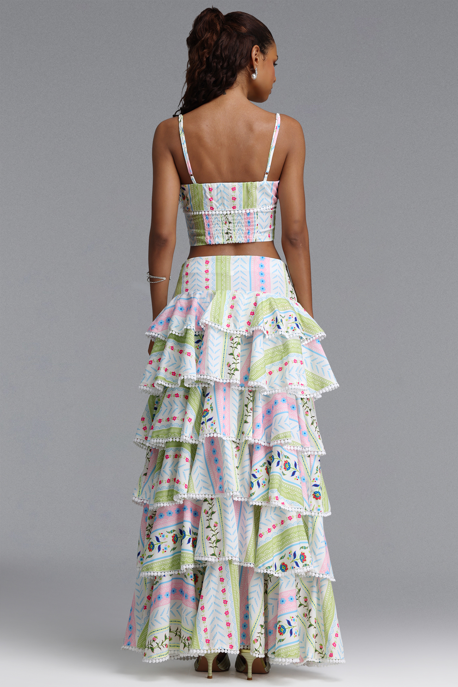 Tanria Resort Tailored Spaghetti Strap Print Woven Top and Skirt Two Piece Set