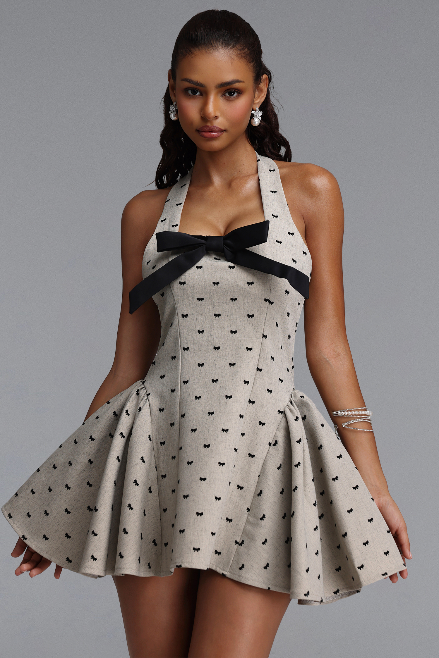 Sierra Chic Cinched Sleeveless Bow Polka Dot Woven Mini Dress
