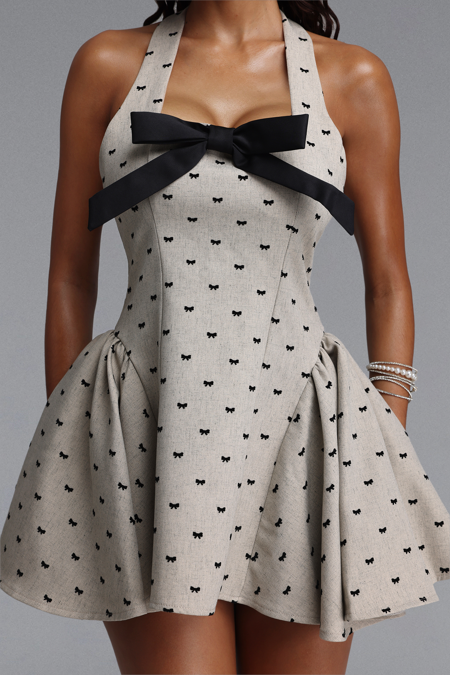 Sierra Chic Cinched Sleeveless Bow Polka Dot Woven Mini Dress