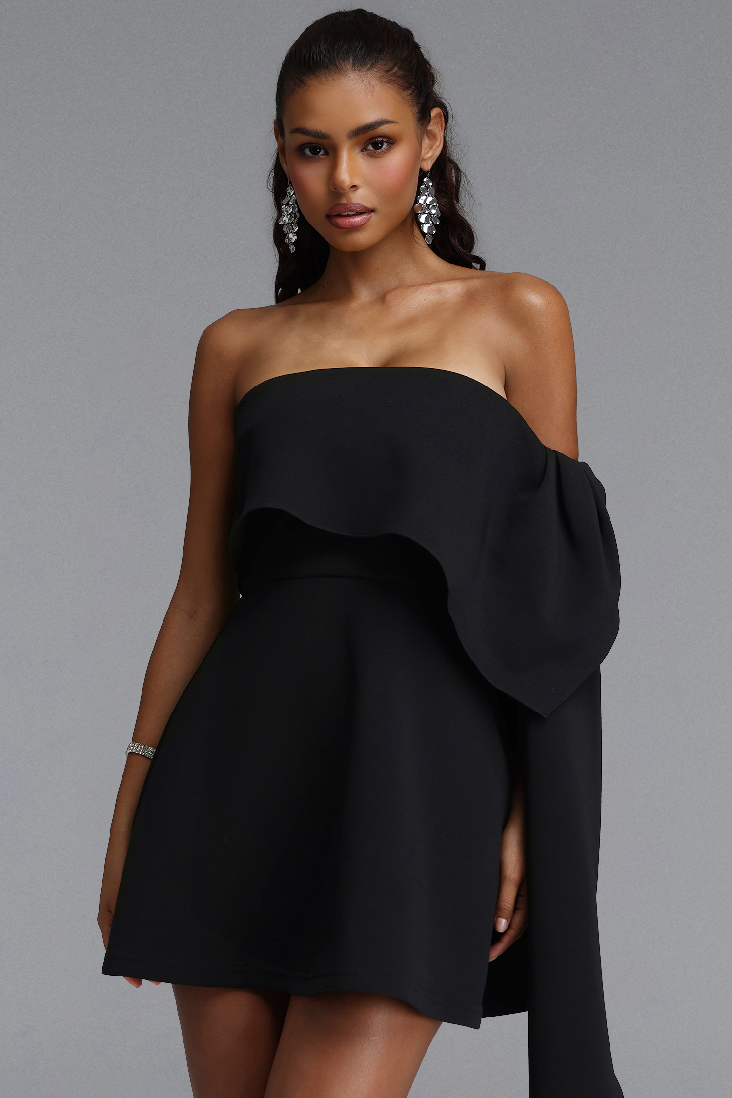 Elay Chic Tailored One Shoulder Woven Mini Dress