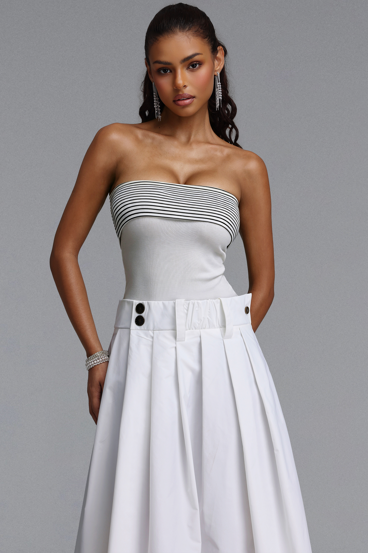 Lotta Chic Strapless Faux Two Piece Maxi Dress