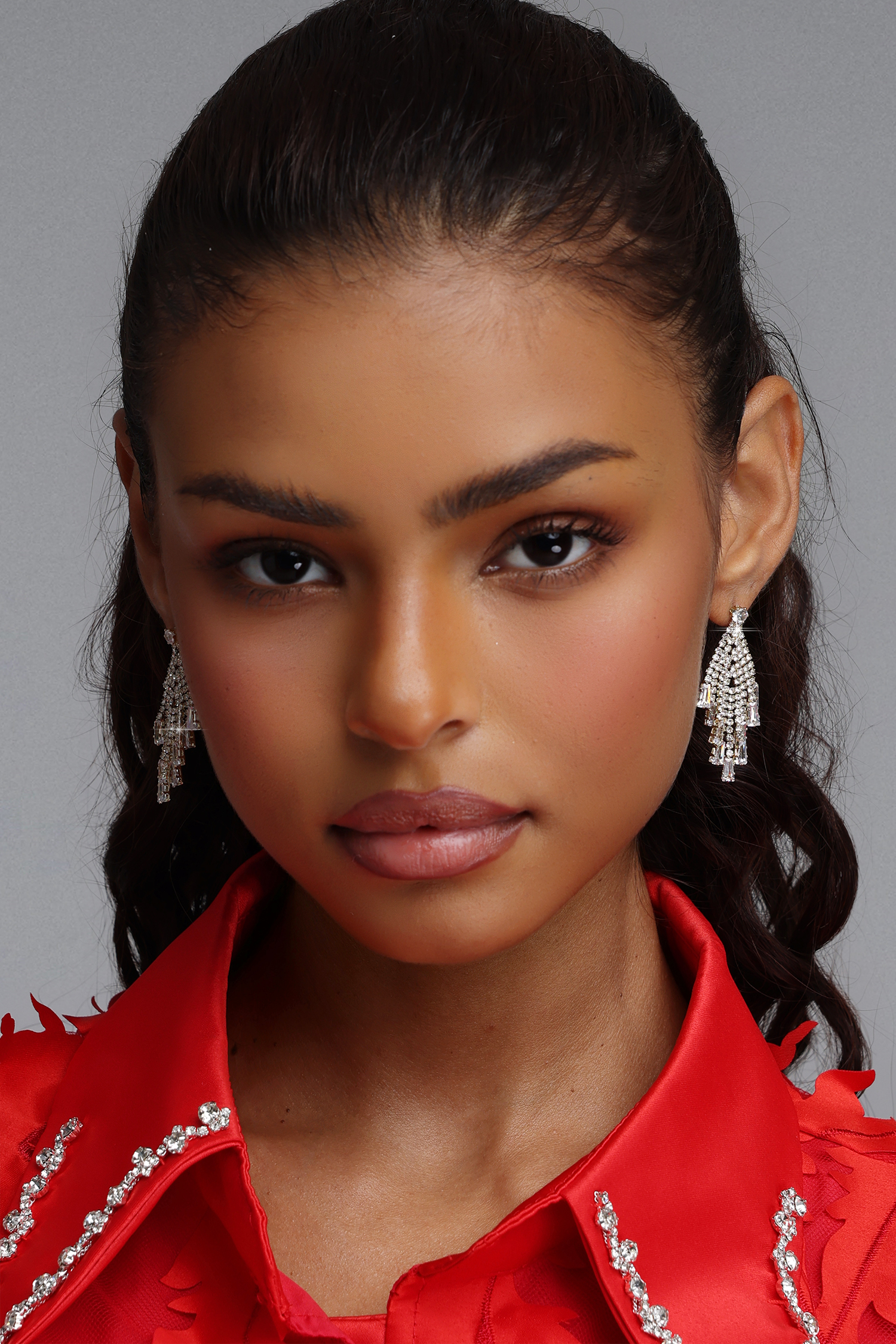 Vercia Rhombus Rhinestone Tassel Earrings