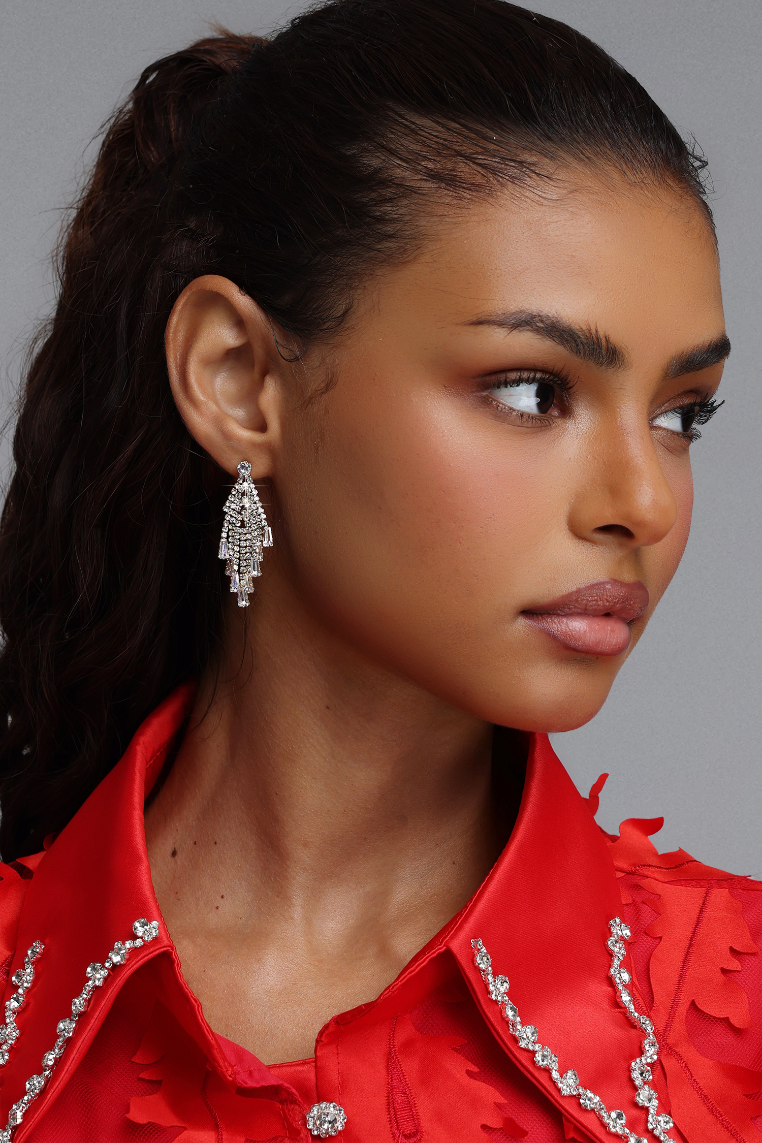 Vercia Rhombus Rhinestone Tassel Earrings