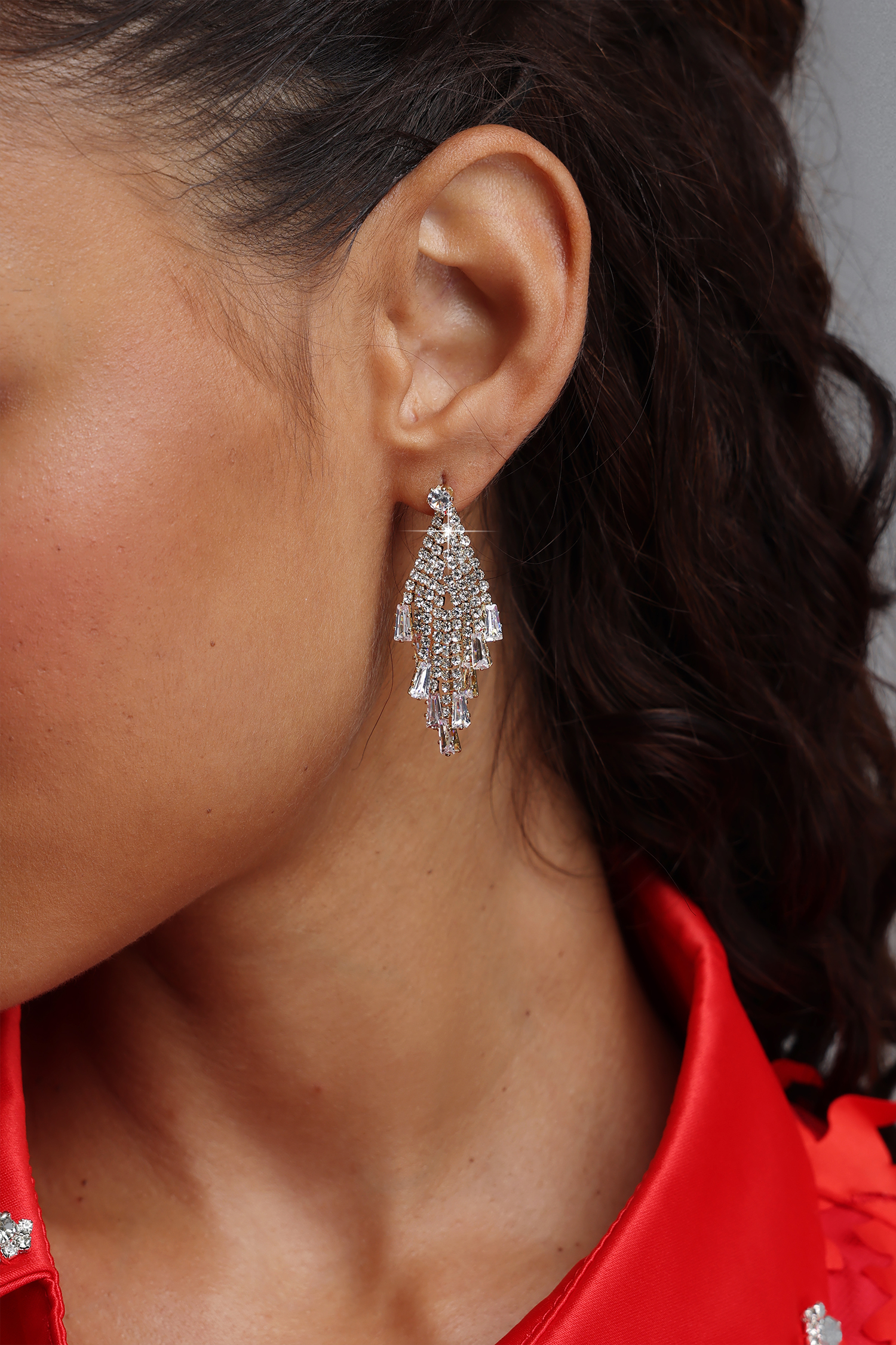 Vercia Rhombus Rhinestone Tassel Earrings