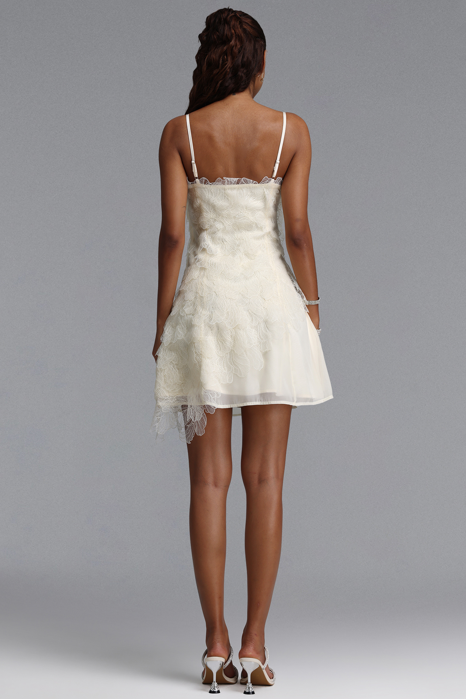 Vilina Romantic Tailored Spaghetti Strap Floral Woven Mini Dress