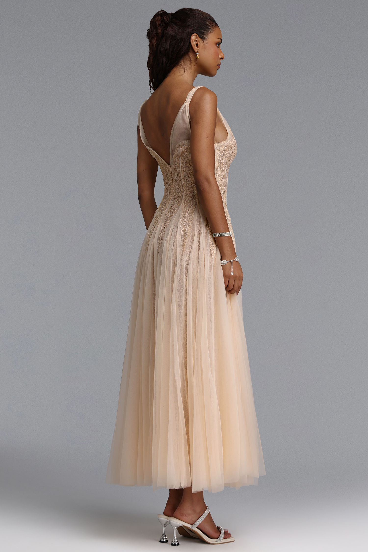Daryl Romantic Flowy V Neck Spaghetti Strap Floral Lace Maxi Dress