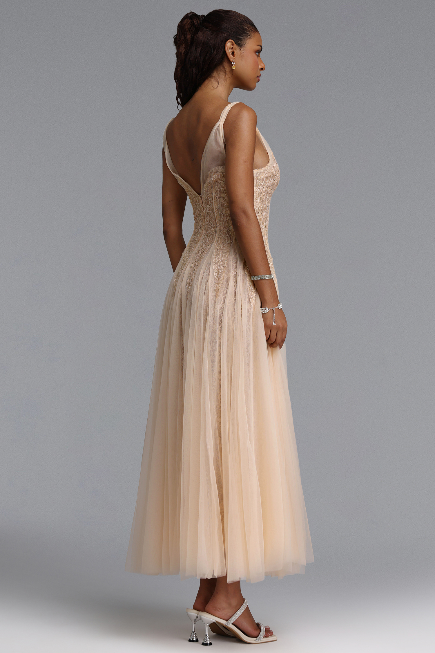 Daryl Romantic Flowy V Neck Spaghetti Strap Floral Lace Maxi Dress