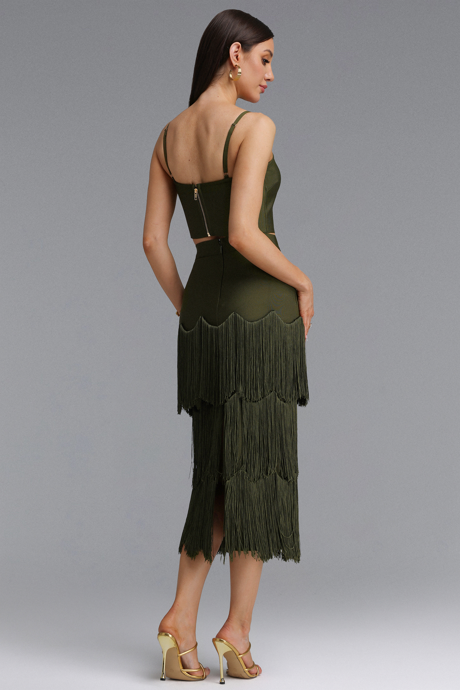 Valerie Stylish Contour Camisole Top Tassel Bandage Maxi Dress Two Piece Set