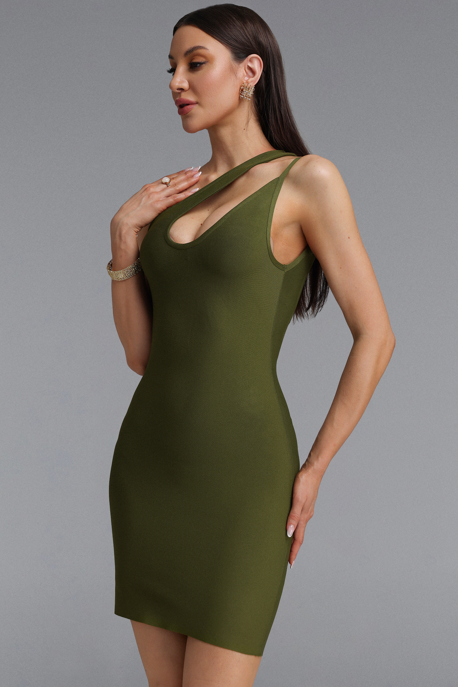 Mona Minimalist Contour Cutout One Shoulder Bandage Mini Dress
