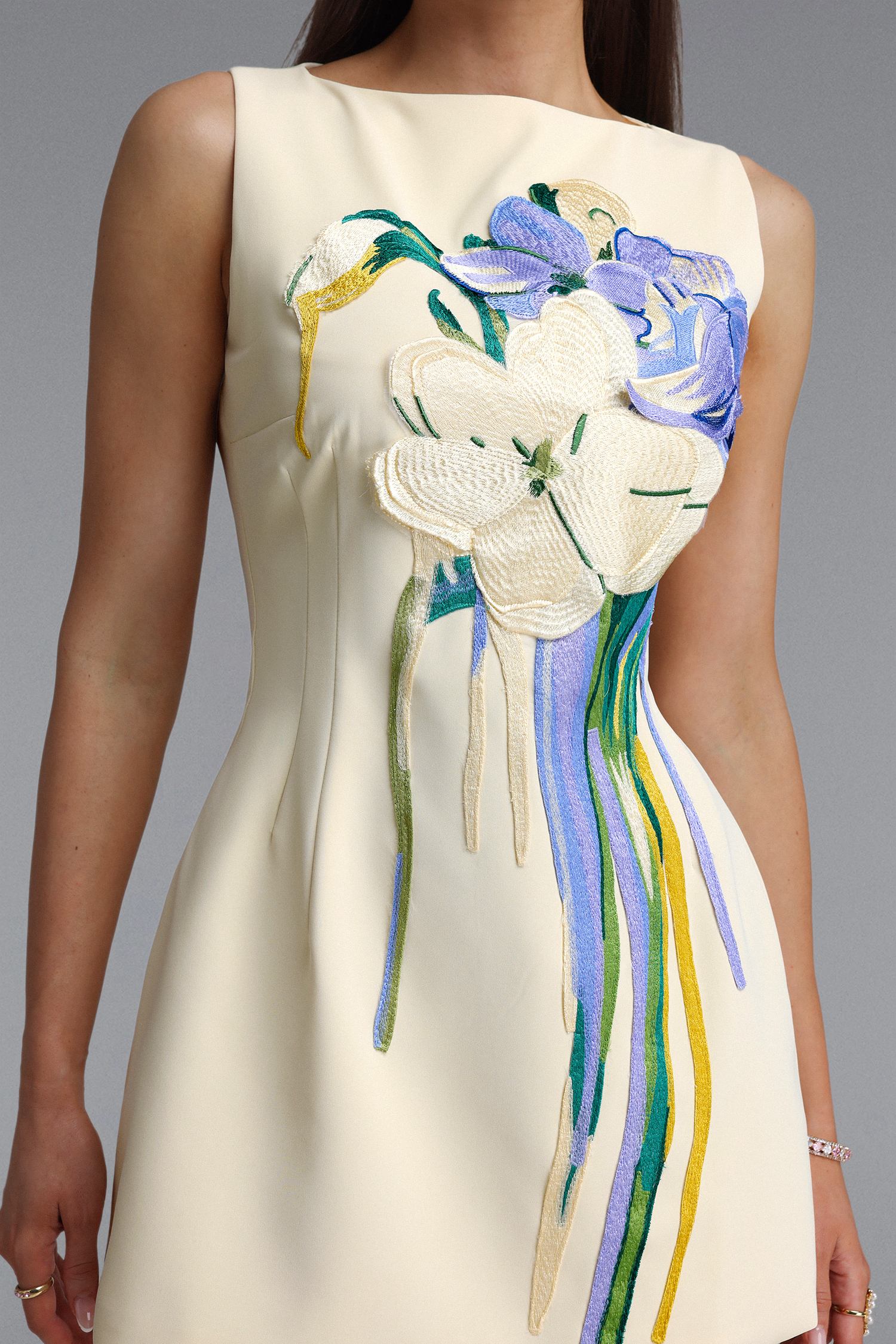 Rotte Elegant Contour Floral Embroidery A Line Woven Mini Dress